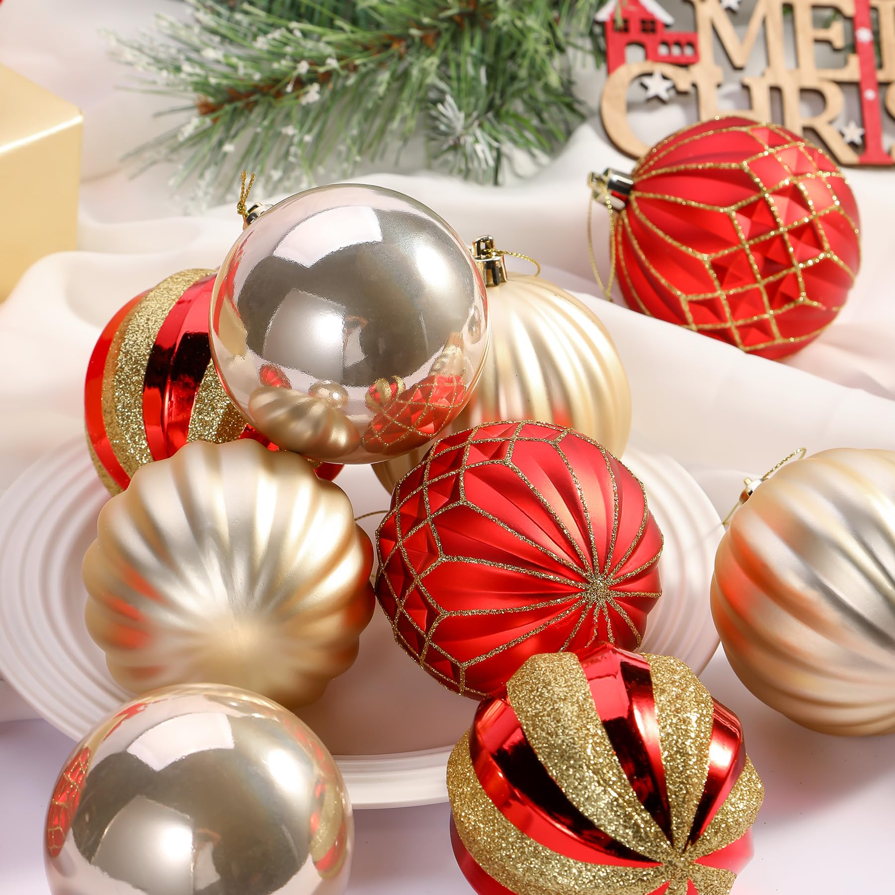 12ct 3.15 Inch Red & Gold Christmas Tree Balls Ornaments - SHareconn