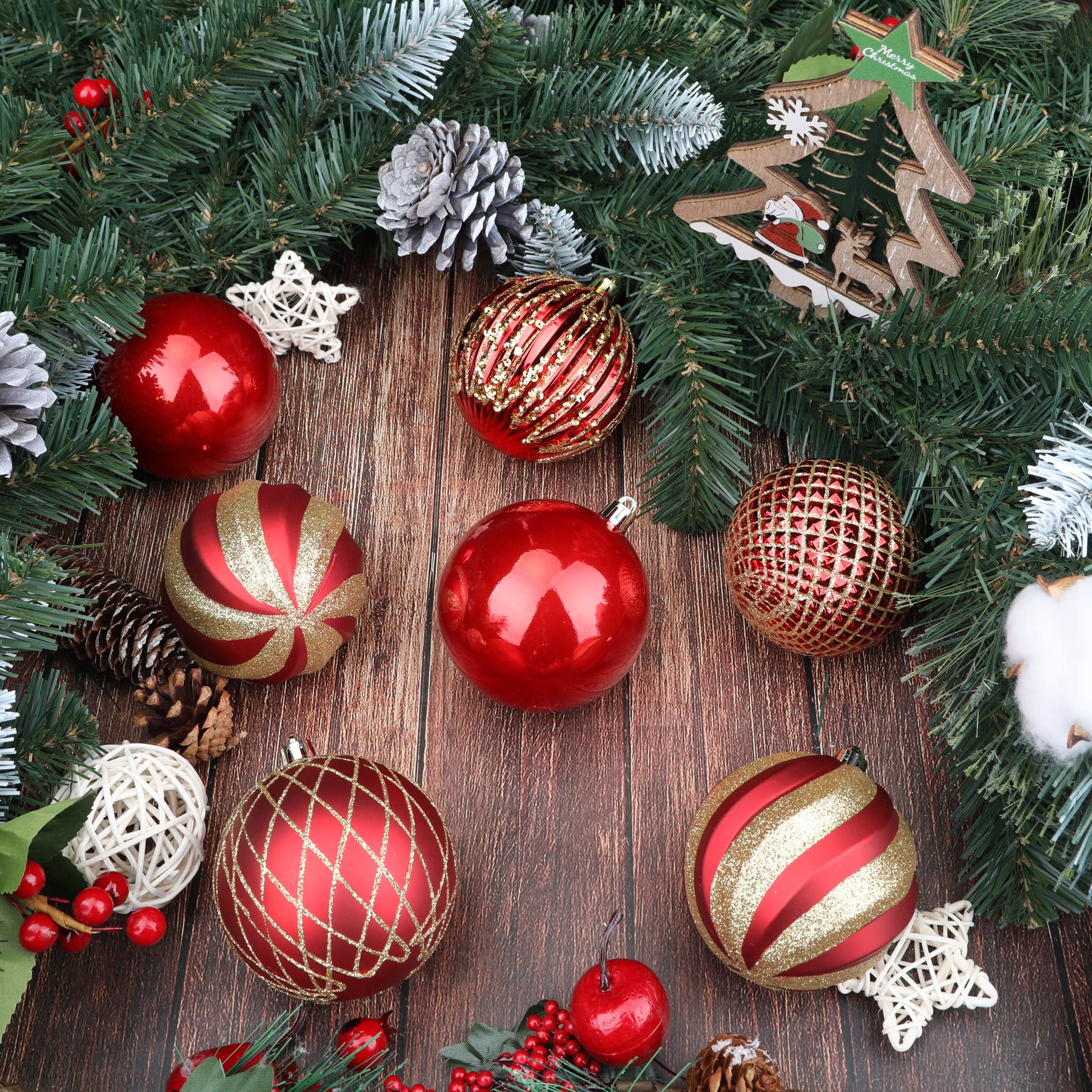 12PCS 80mm Christmas Balls Ornaments for Xmas Tree Decor Holiday Party Wedding Decoration with Lanyard,Red & Gold - SHareconn