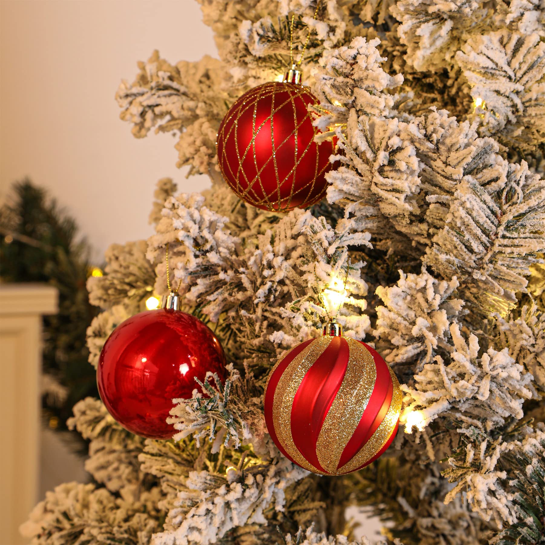 12PCS 80mm Christmas Balls Ornaments for Xmas Tree Decor Holiday Party Wedding Decoration with Lanyard,Red & Gold - SHareconn