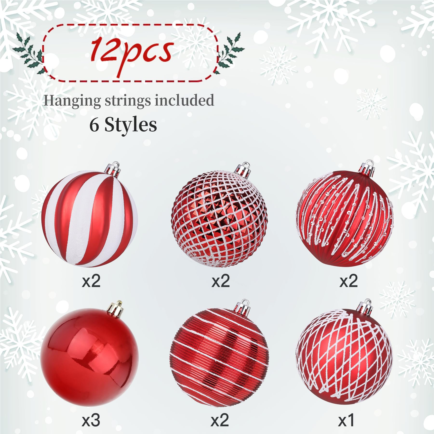 12PCS 80mm Colored Shatterproof Plastic Decorative Hanging Tree Decorations Baubles Set for Holiday Party Wedding Decoration with Lanyard, Red&White - SHareconn