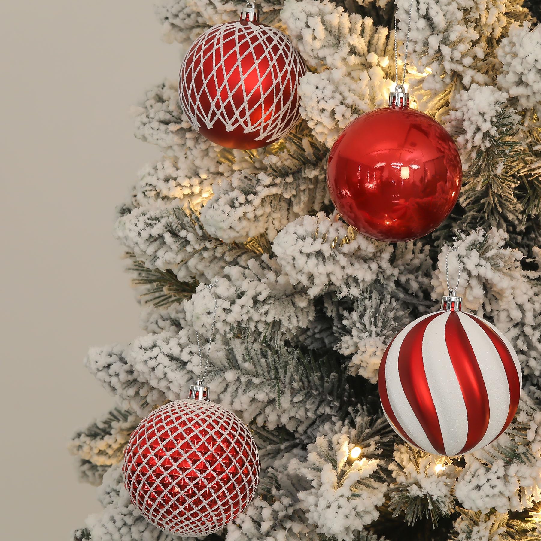 12PCS 80mm Colored Shatterproof Plastic Decorative Hanging Tree Decorations Baubles Set for Holiday Party Wedding Decoration with Lanyard, Red&White - SHareconn