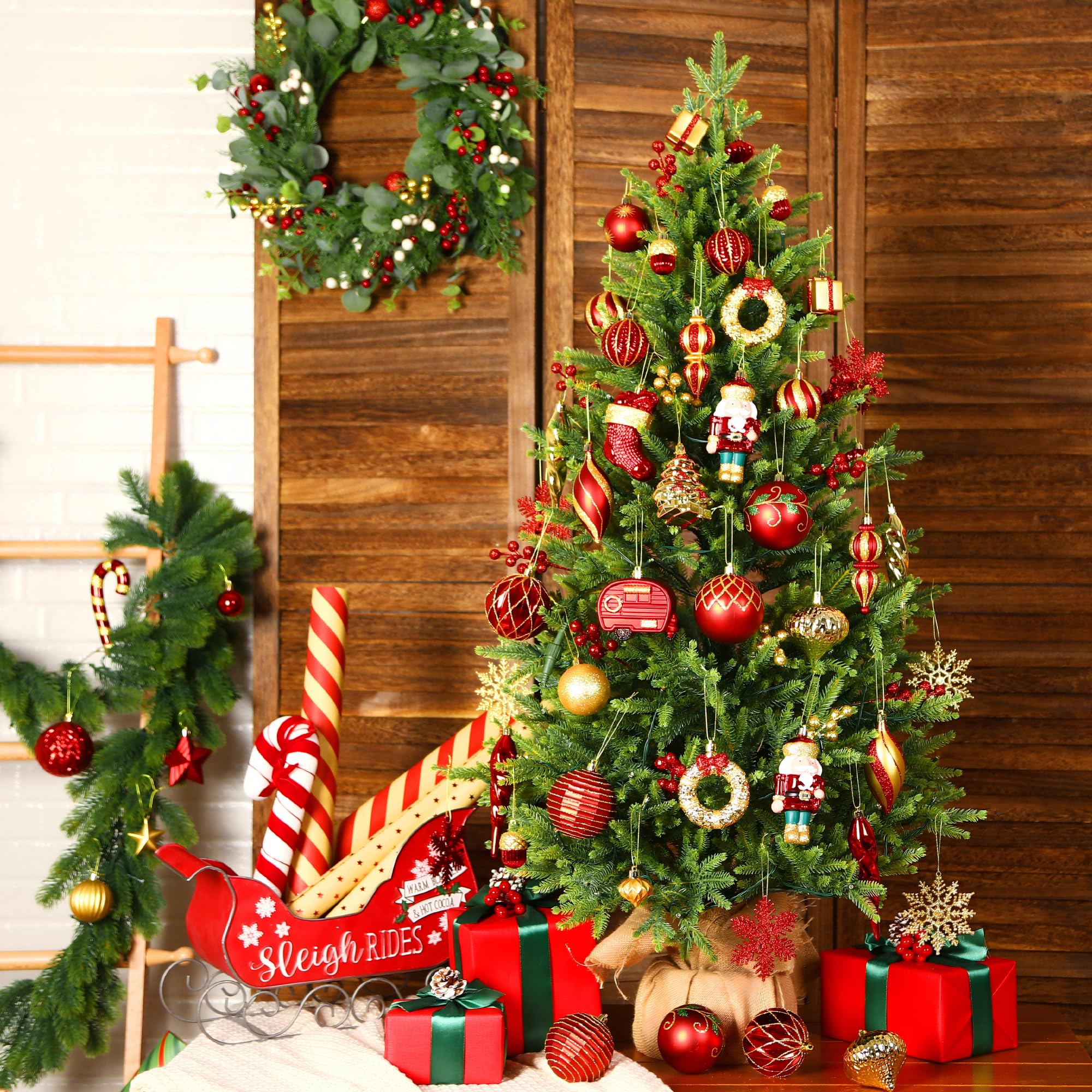 135pcs Red and Gold Christmas Balls Ornaments Set - SHareconn