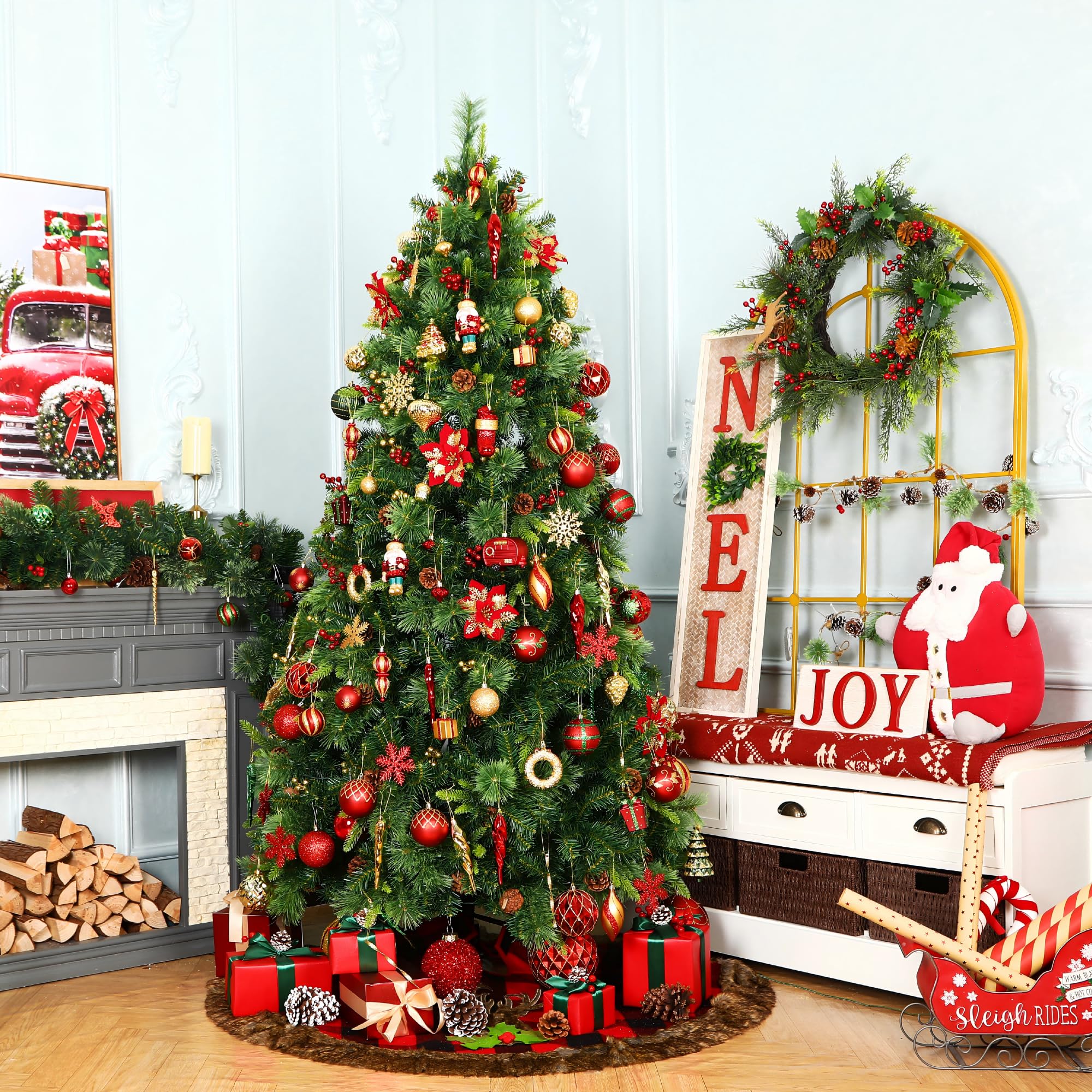 135pcs Red and Gold Christmas Balls Ornaments Set - SHareconn
