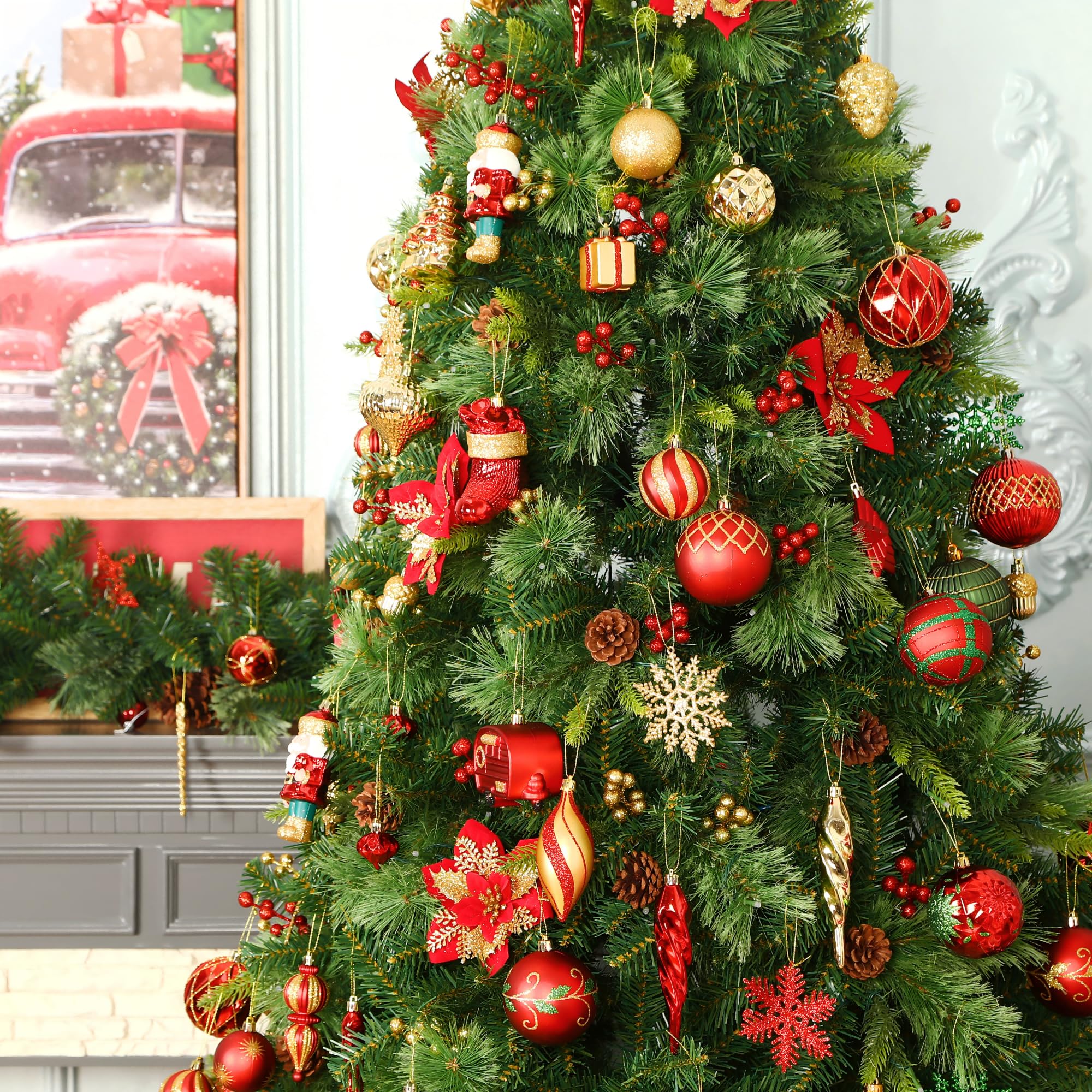 135pcs Red and Gold Christmas Balls Ornaments Set - SHareconn