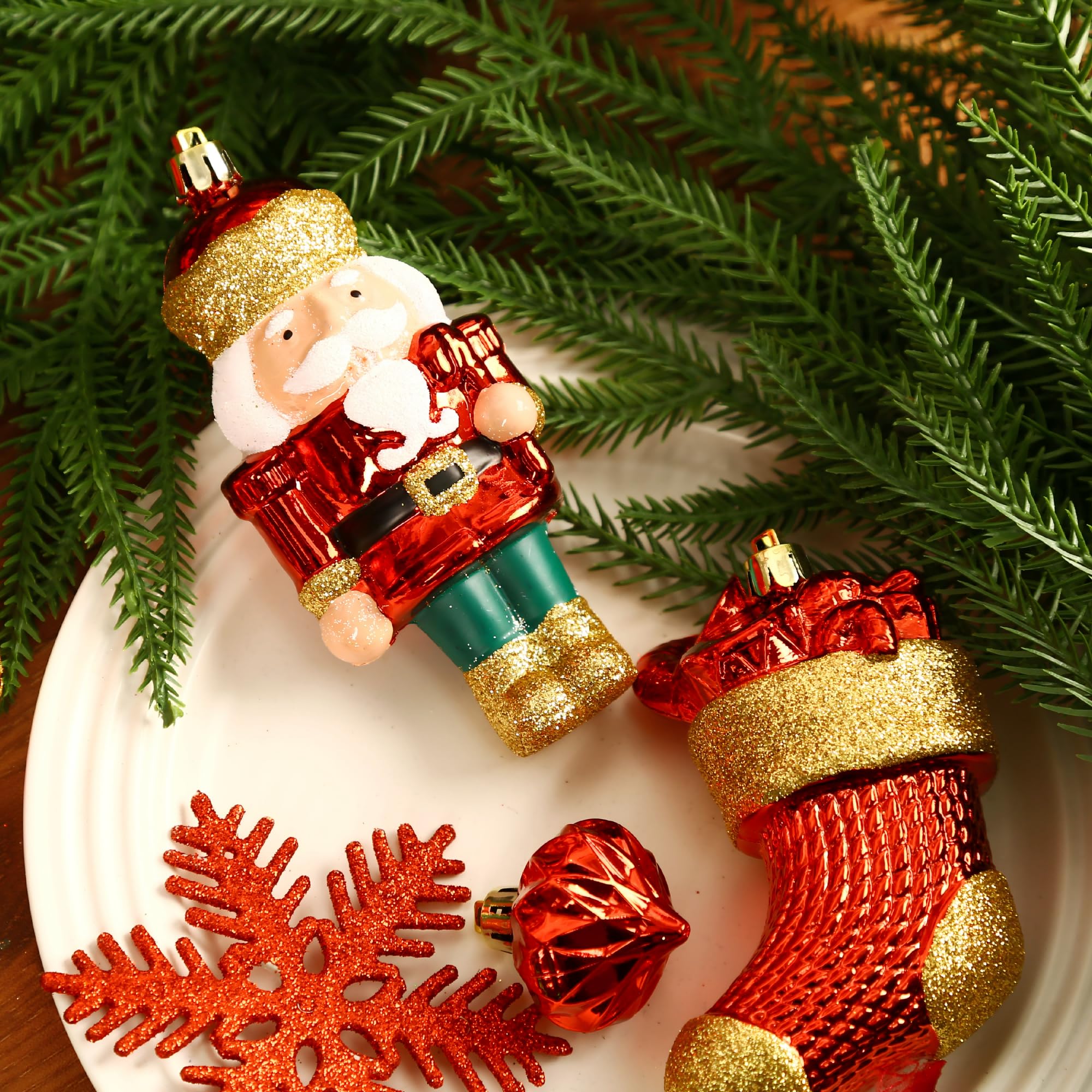 135Pcs Red, Green and Gold Walnut Soldier Christmas Ball Ornament Set - SHareconn