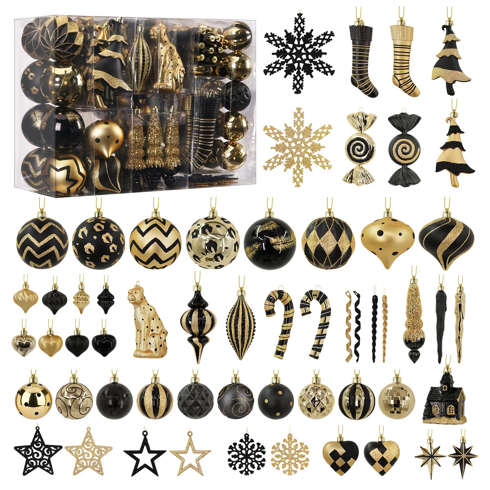 145pcs Gold and Black Christmas Balls Ornaments Set - SHareconn