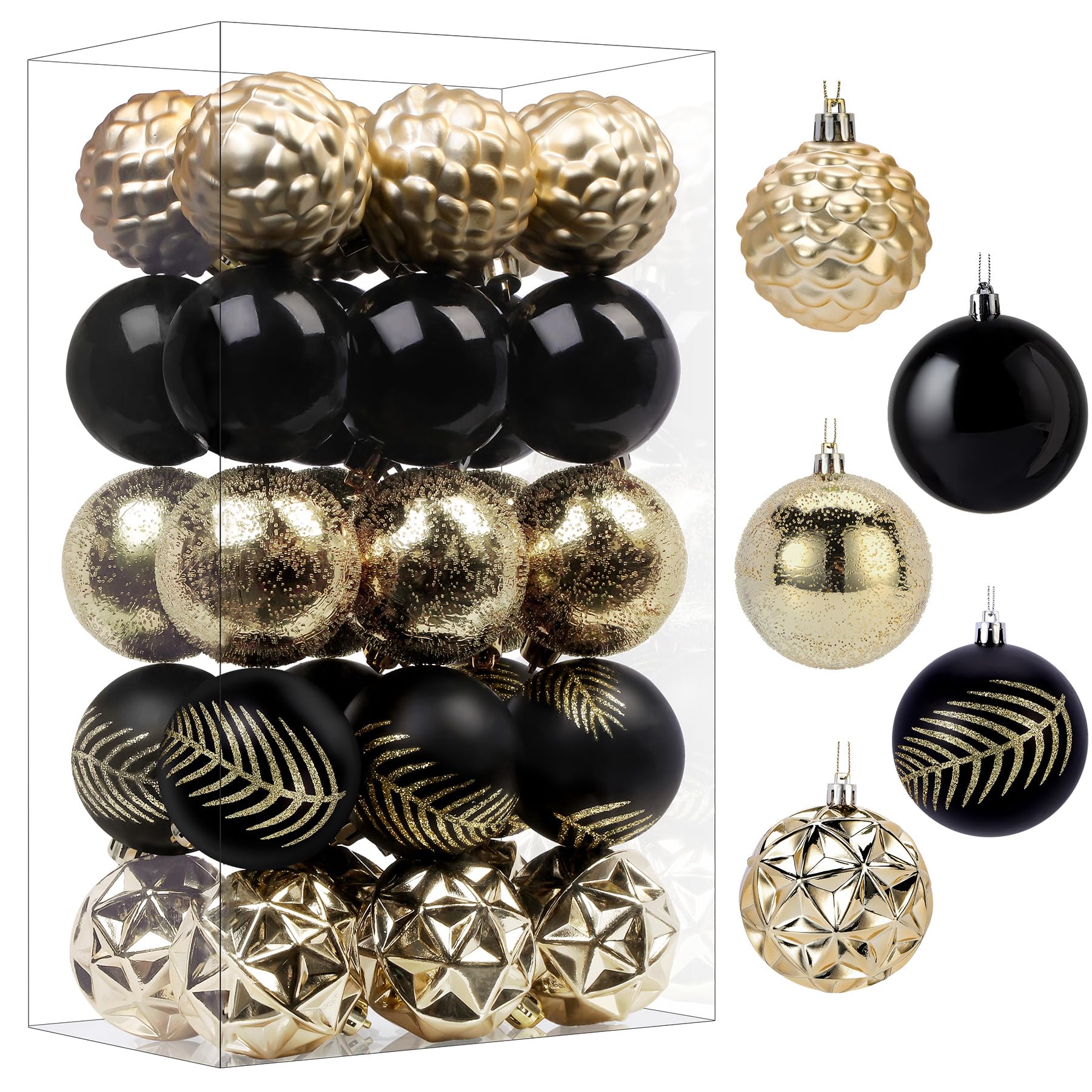 30ct 2.36 Inch Black & Gold Christmas Tree Balls Ornaments - SHareconn