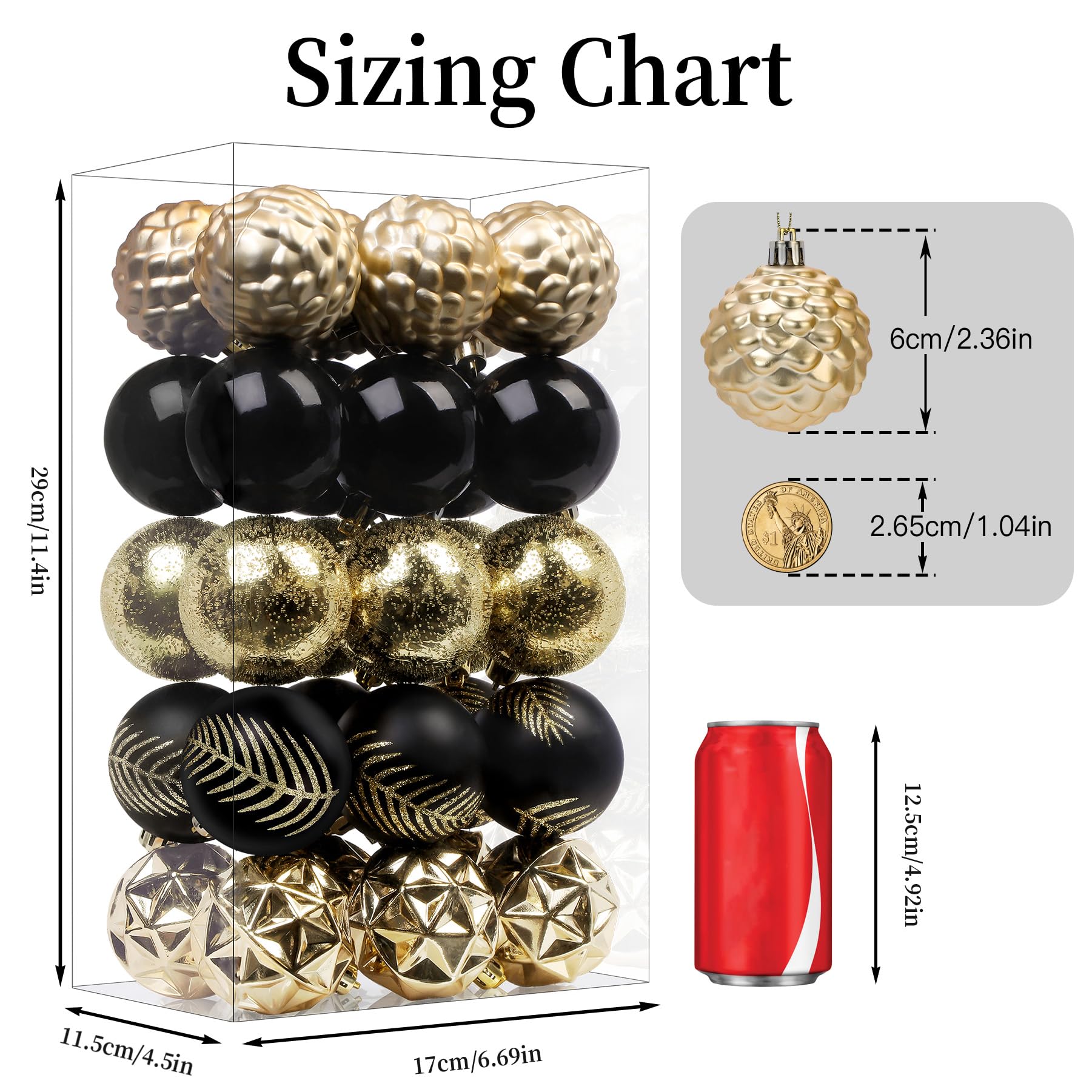 30ct 2.36 Inch Black & Gold Christmas Tree Balls Ornaments - SHareconn