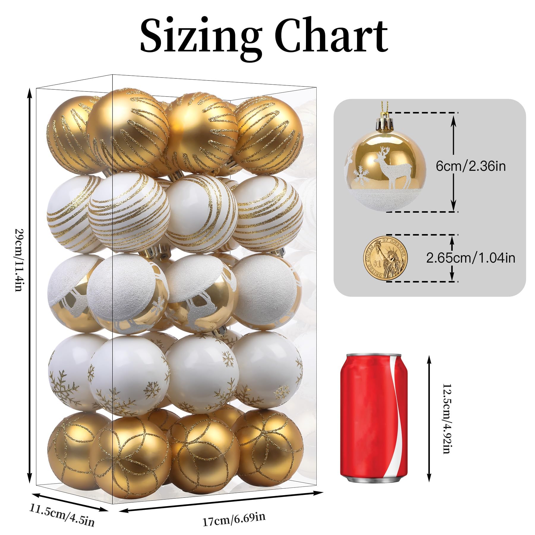 30ct 2.36 Inch Gold & White Christmas Tree Balls Ornaments - SHareconn