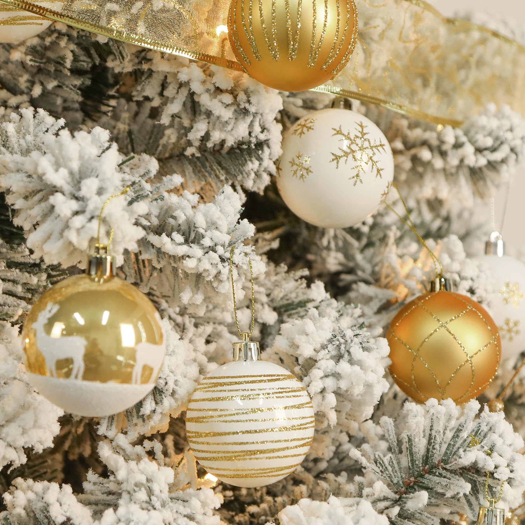 30ct 2.36 Inch Gold & White Christmas Tree Balls Ornaments - SHareconn