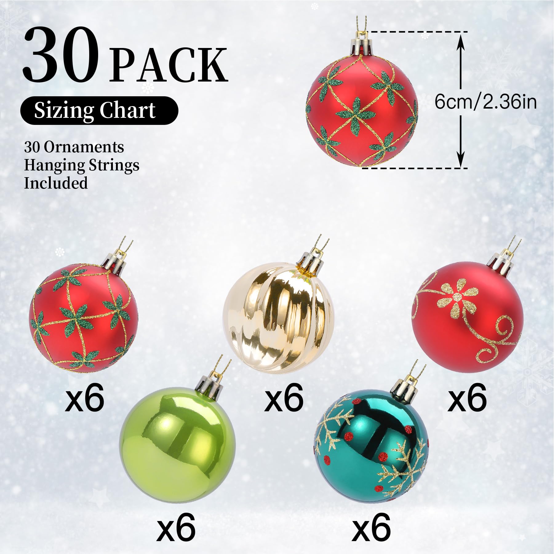 30ct 2.36 Inch Red & Green Gold Christmas Tree Balls Ornaments - SHareconn