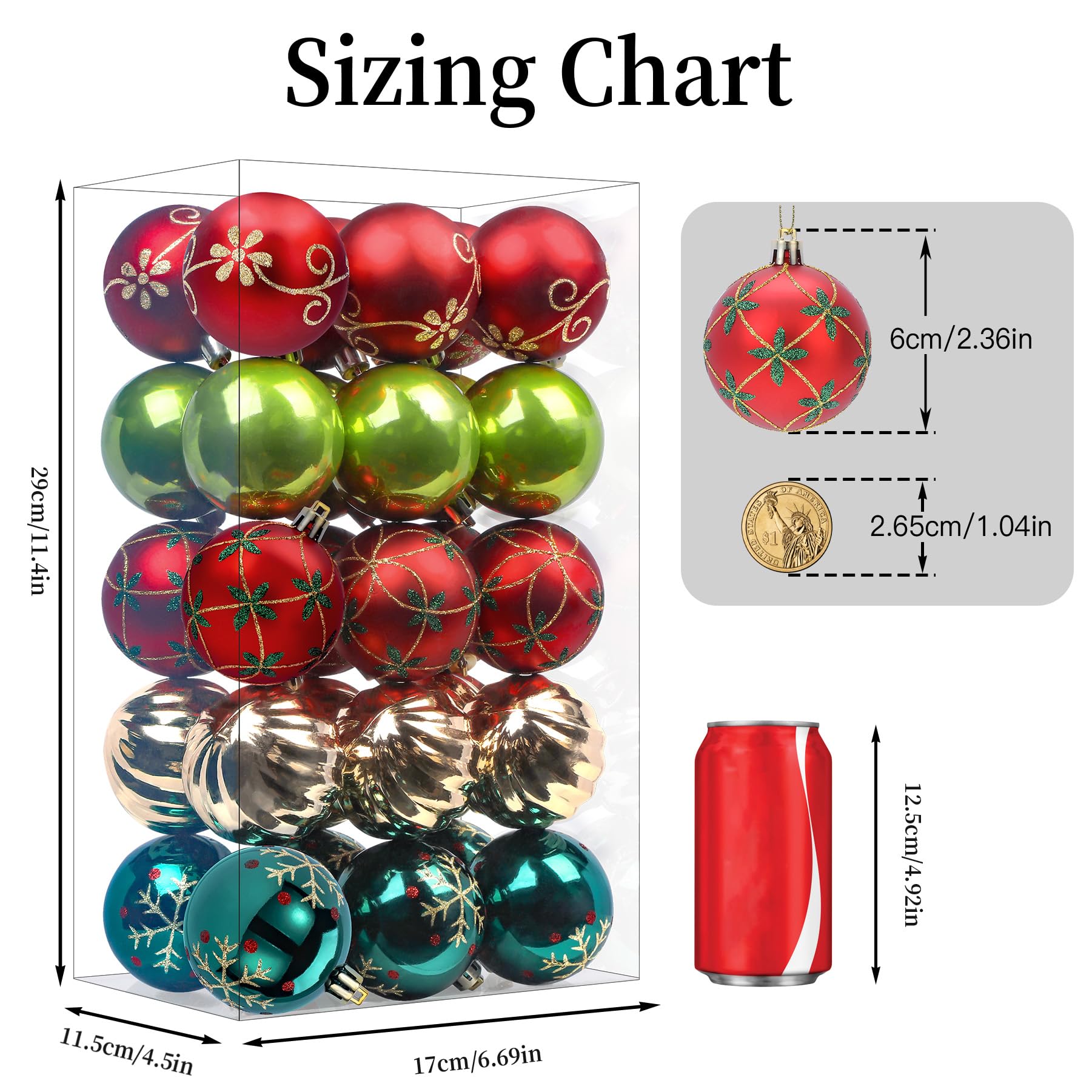 30ct 2.36 Inch Red & Green Gold Christmas Tree Balls Ornaments - SHareconn