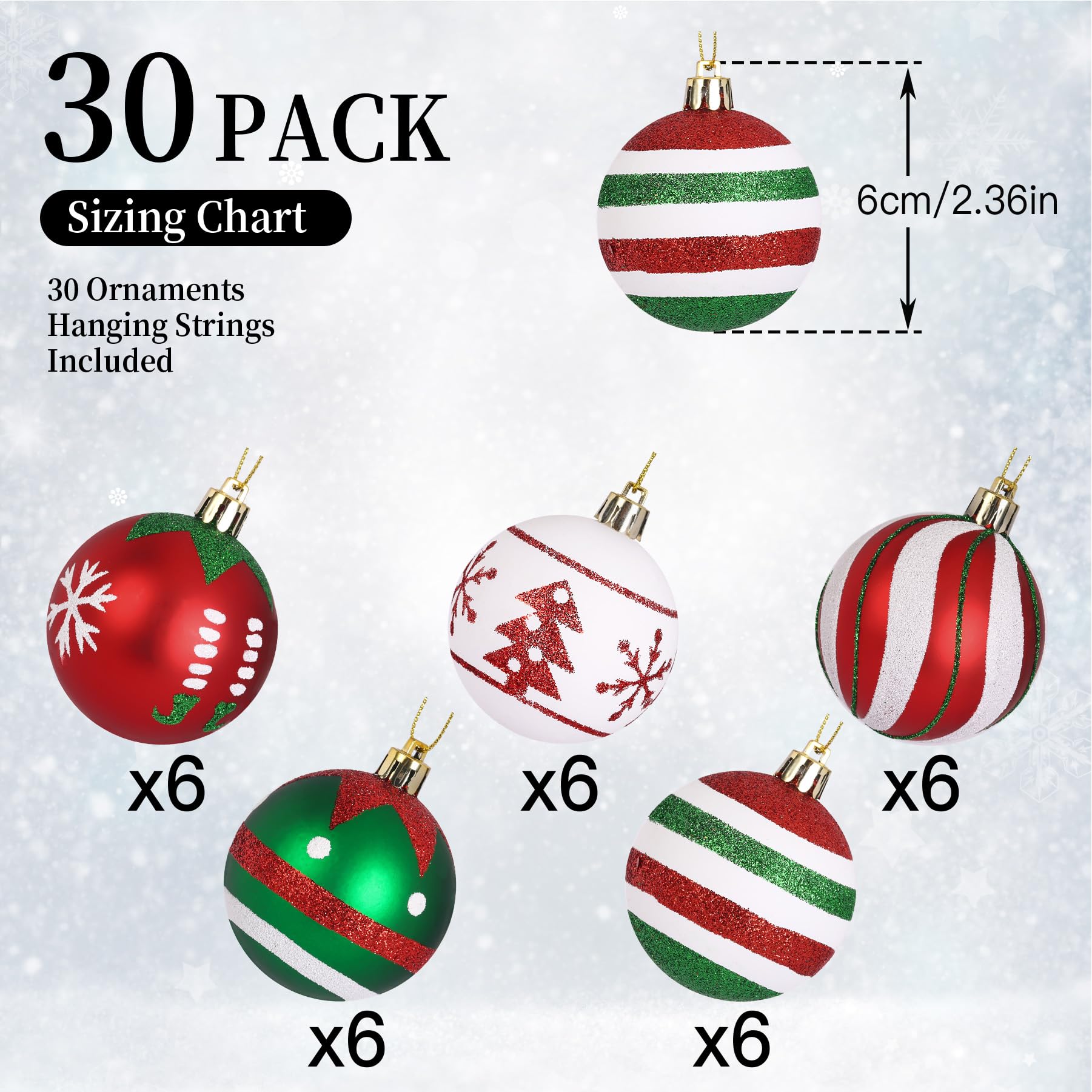 30ct 2.36 Inch Red & Green White Christmas Tree Balls Ornaments - SHareconn