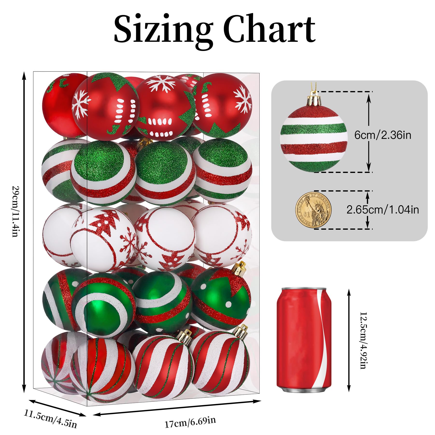 30ct 2.36 Inch Red & Green White Christmas Tree Balls Ornaments - SHareconn