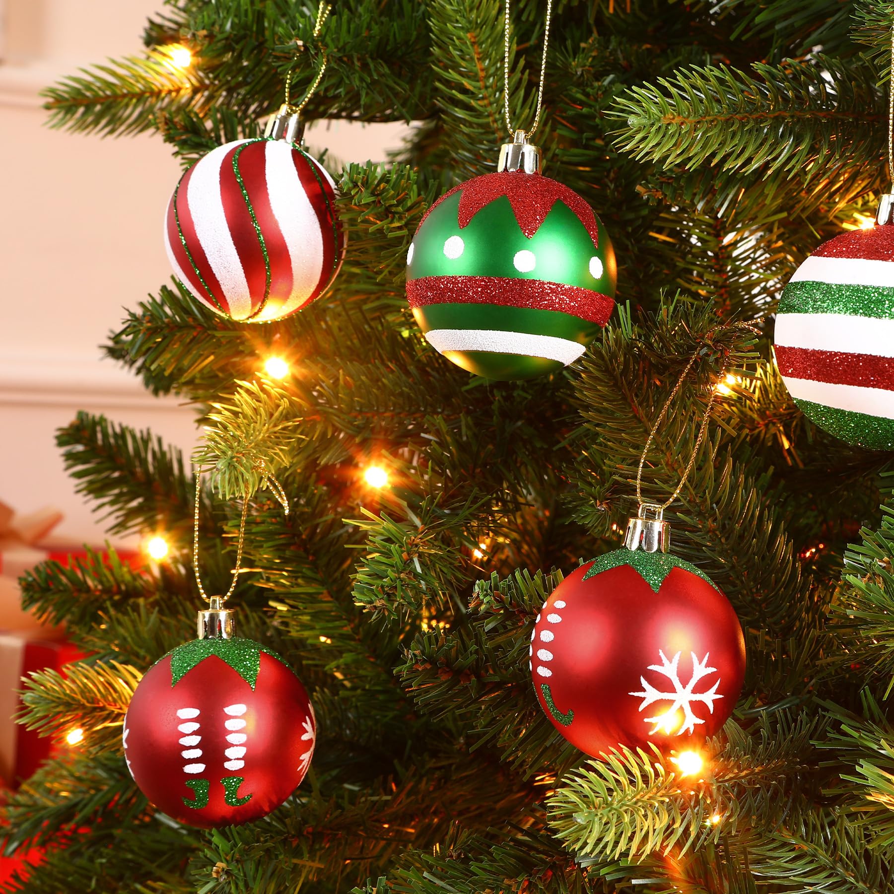 30ct 2.36 Inch Red & Green White Christmas Tree Balls Ornaments - SHareconn