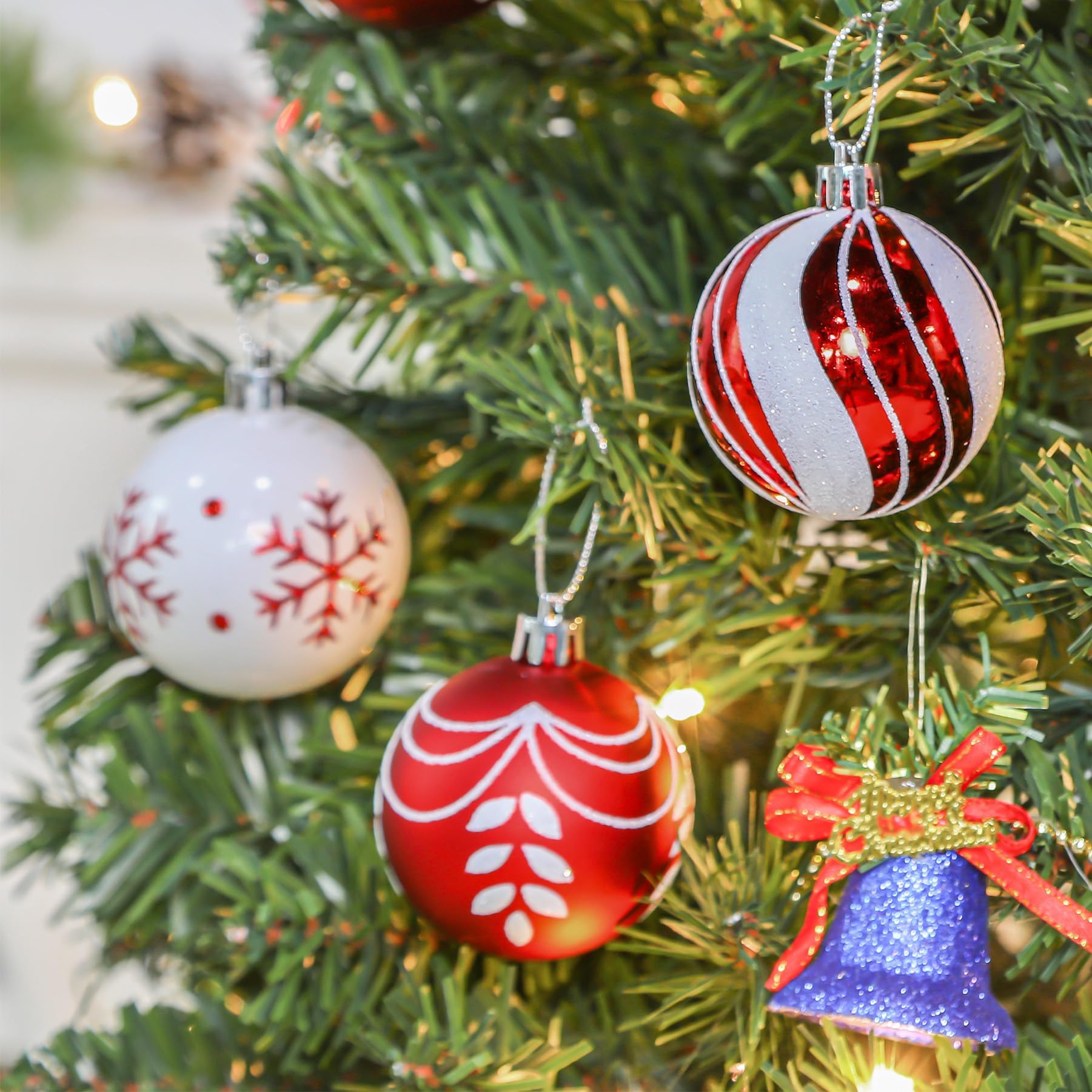 30ct 2.36 Inch (Red & white, 60mm) Christmas Tree Balls Ornaments - SHareconn