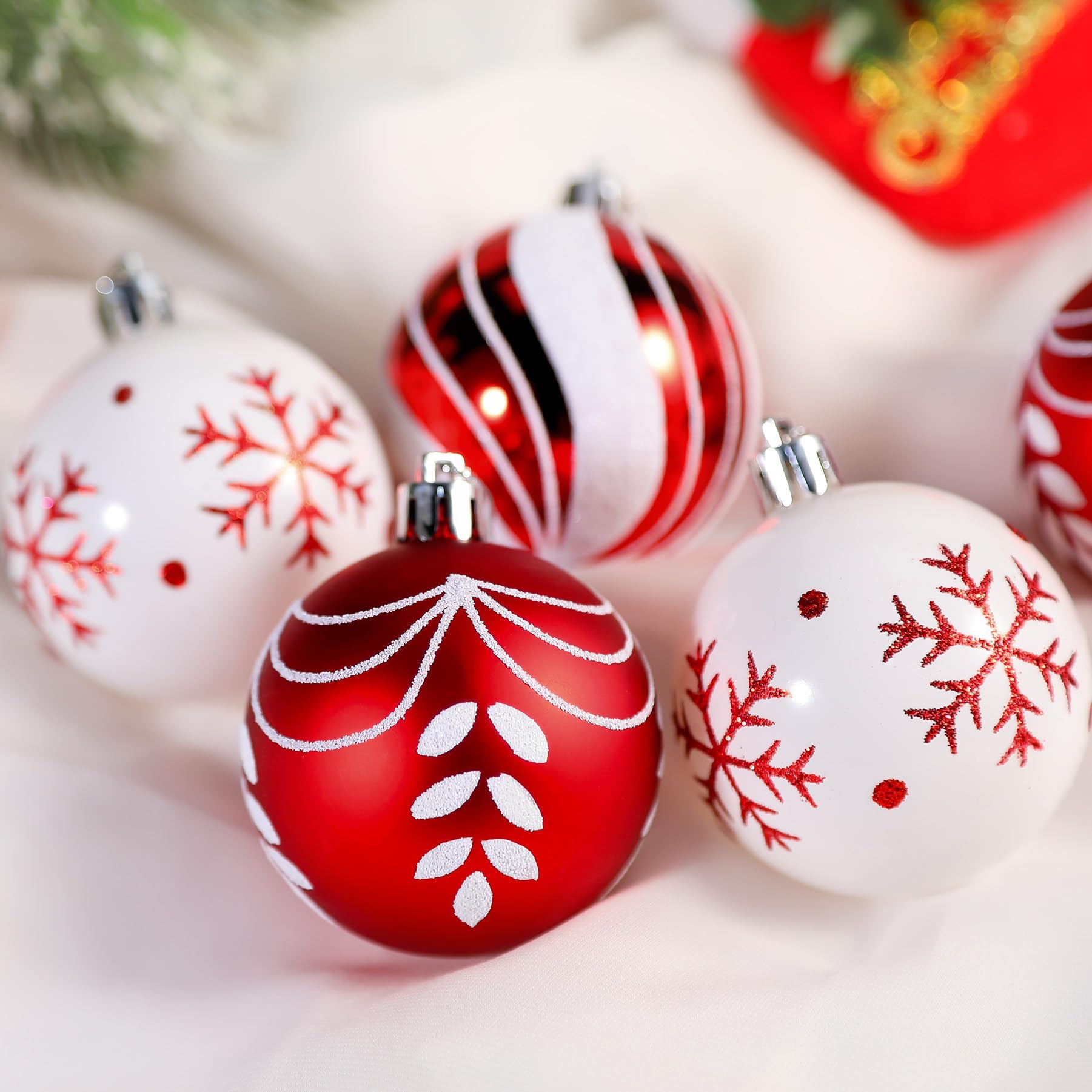 30ct 2.36 Inch (Red & white, 60mm) Christmas Tree Balls Ornaments - SHareconn