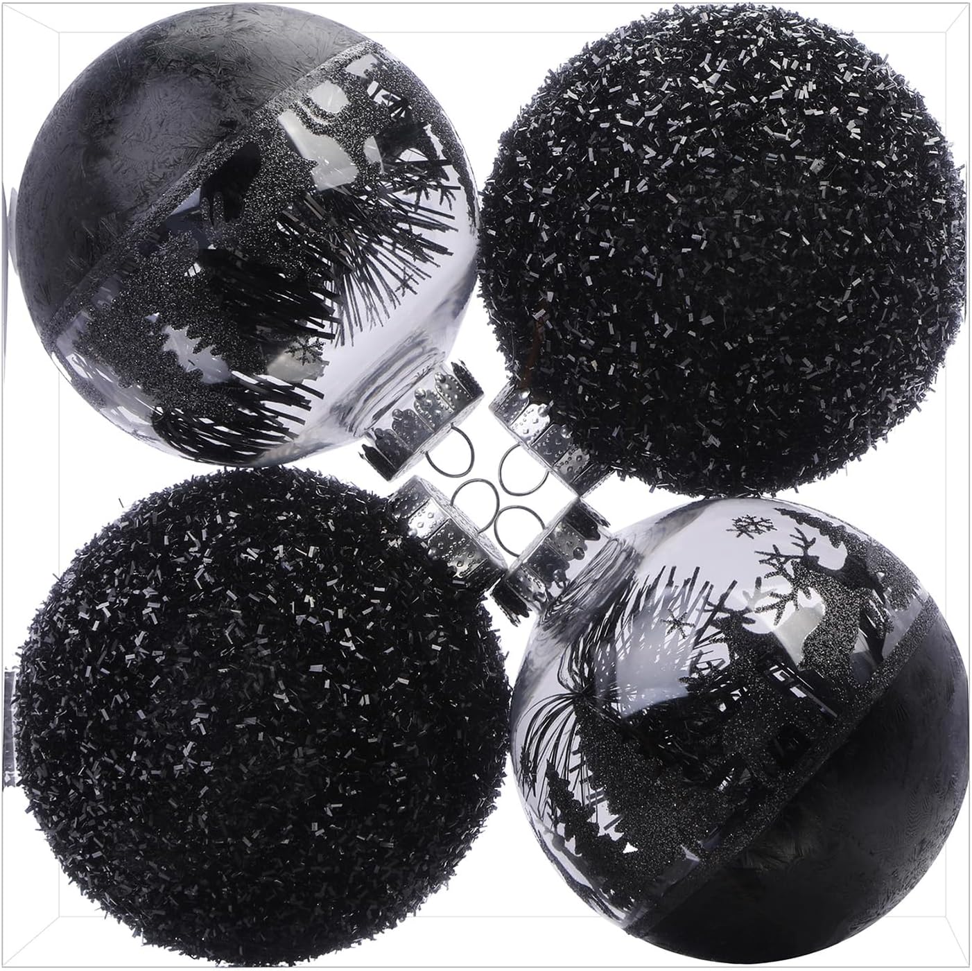 SHareconn 120mm/4.72" Large Christmas Balls Ornaments for Christmas Tree, 4 Pcs Shatterproof Plastic Baubles Black Christmas Decorations for Xmas Tree Decor Holiday Party with Hanging Strings, Black - SHareconn