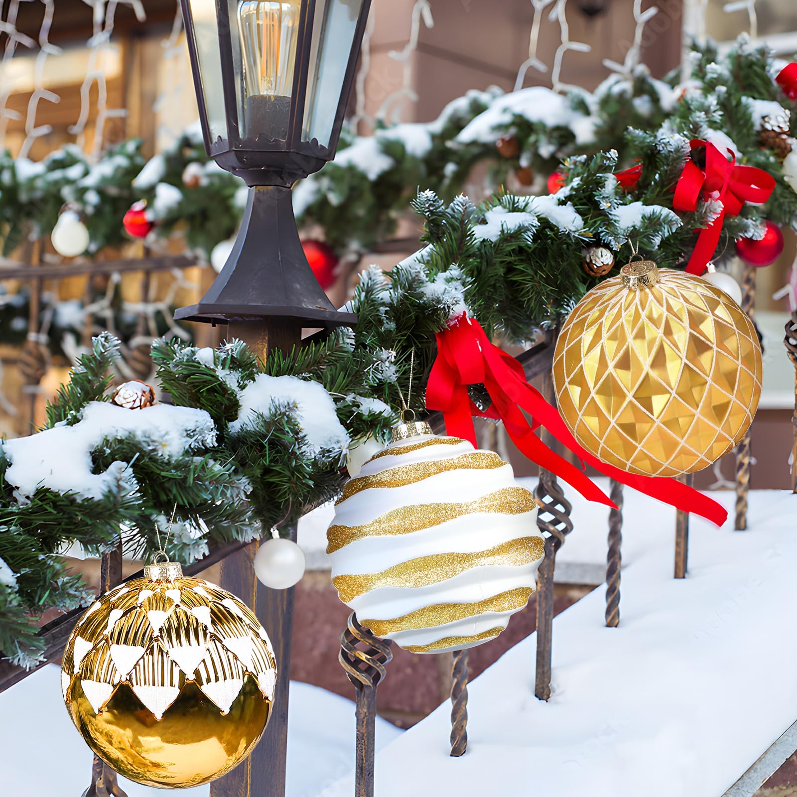 4Pcs 6''/150mm Gold & White Large Christmas Ball Ornaments with Hooks - SHareconn