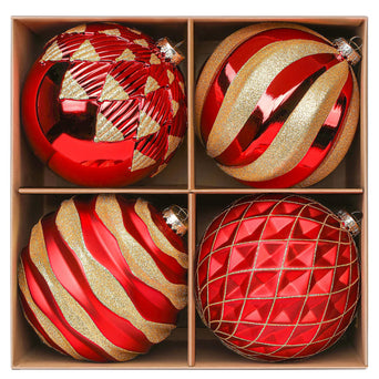4Pcs 6''/150mm Red & Gold Large Christmas Ball Ornaments with Hooks - SHareconn