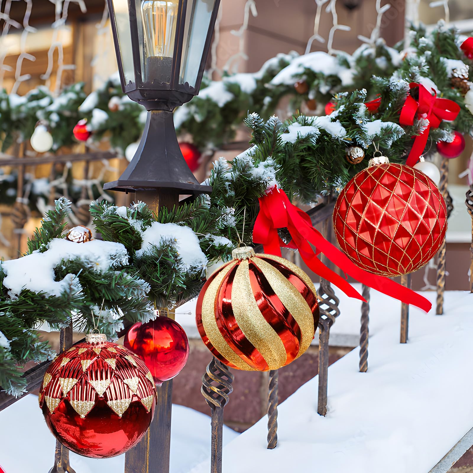 4Pcs 6''/150mm Red & Gold Large Christmas Ball Ornaments with Hooks - SHareconn