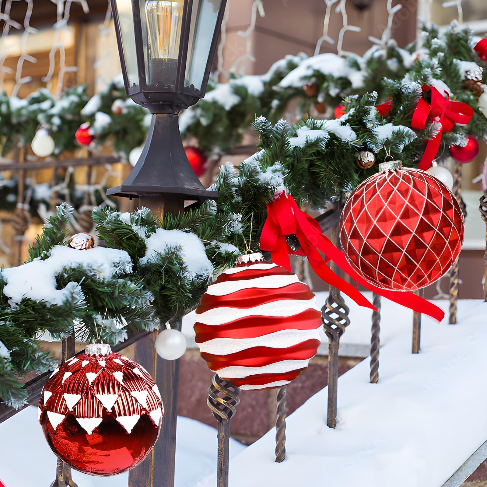 4Pcs 6''/150mm Red & White Large Christmas Ball Ornaments with Hooks - SHareconn