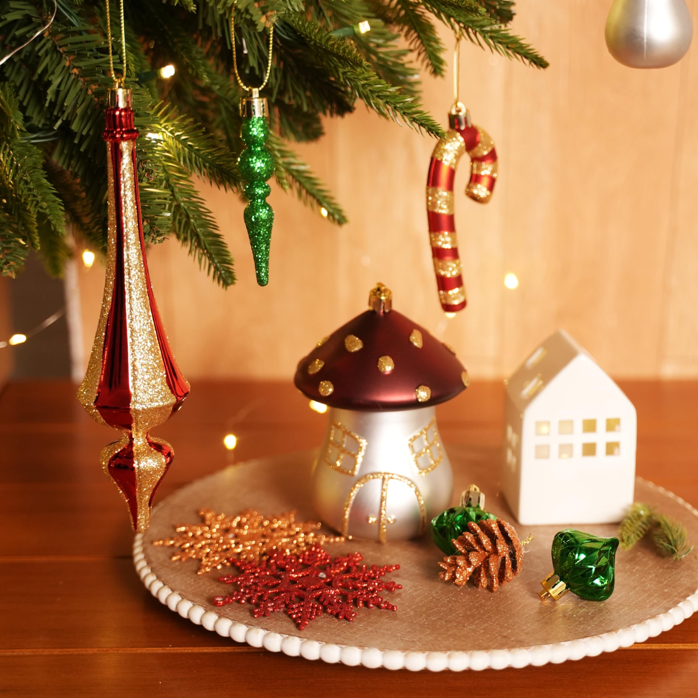 52pcs Bronze Copper Gold & Green Forest Mushrooms Theme Christmas Tree Ornaments Set - SHareconn