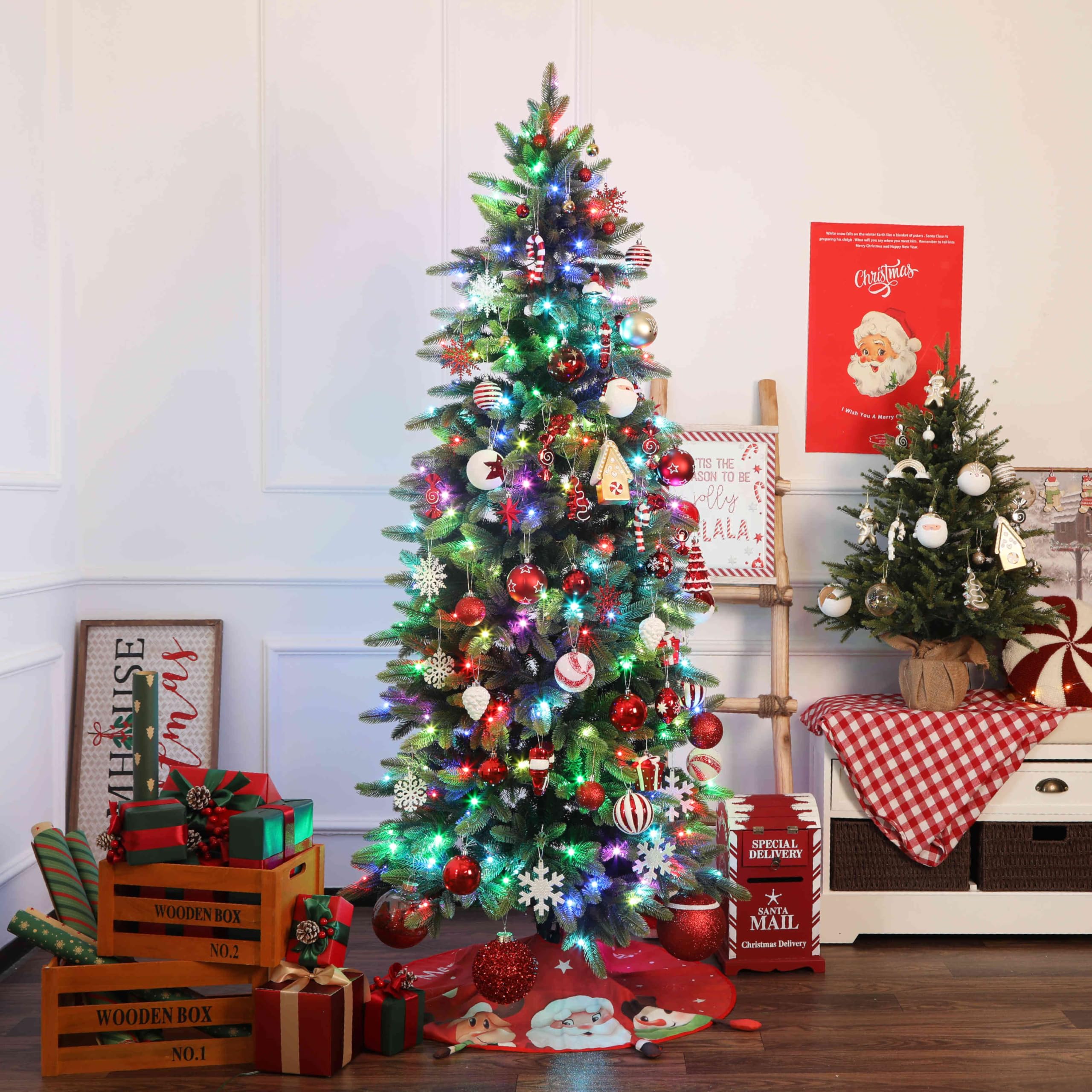 65pcs Gold & Red, White Candy House Christmas Balls Ornaments Set with Hanging Strings - SHareconn