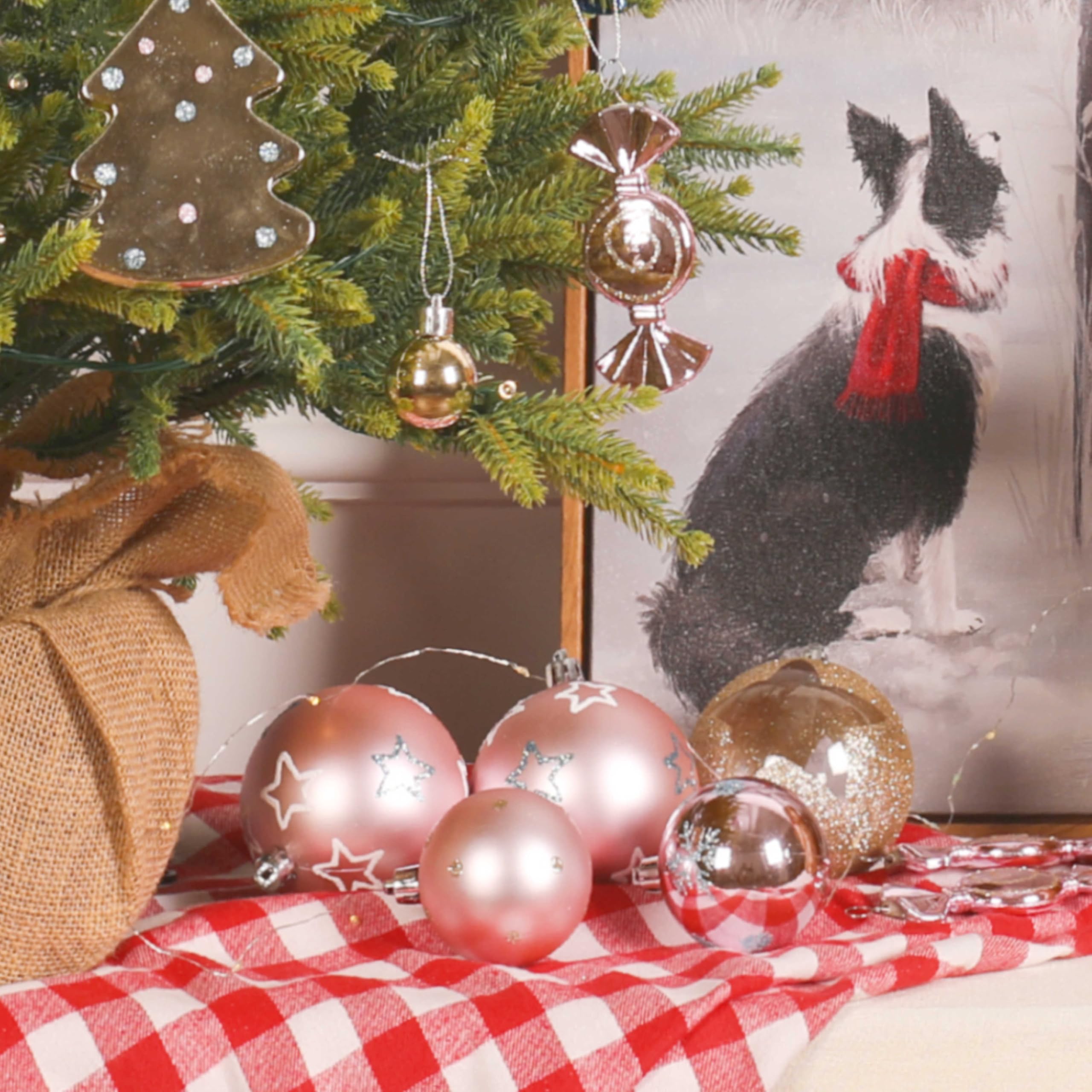 65pcs Macaron Pink Candy House Christmas Balls Ornaments Set with Hanging Strings - SHareconn