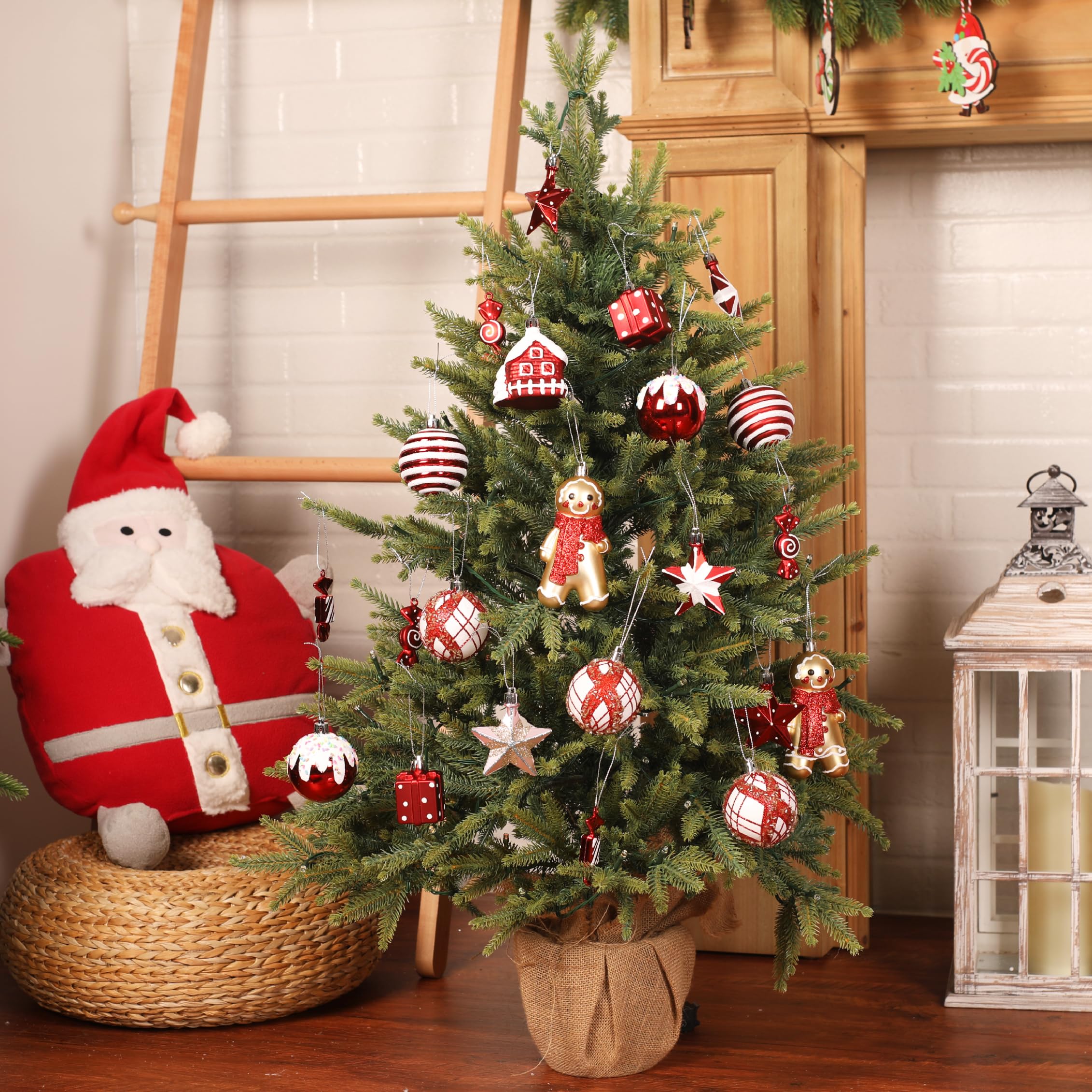 65pcs Red and White Gingerbread Man Gift Decoration Set - SHareconn