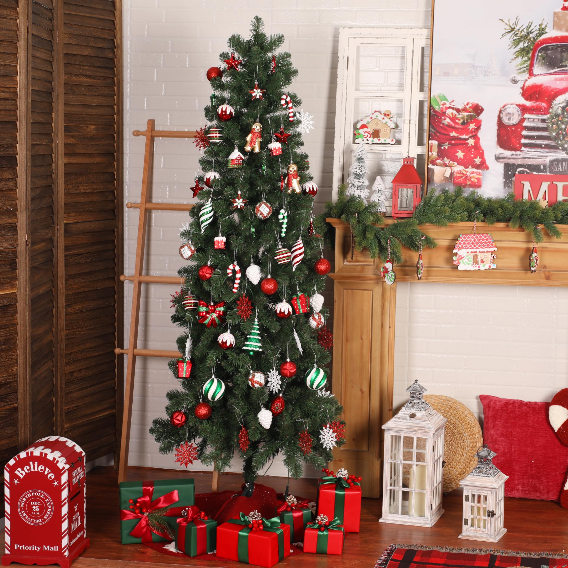 65pcs Red and White Gingerbread Man Gift Decoration Set - SHareconn