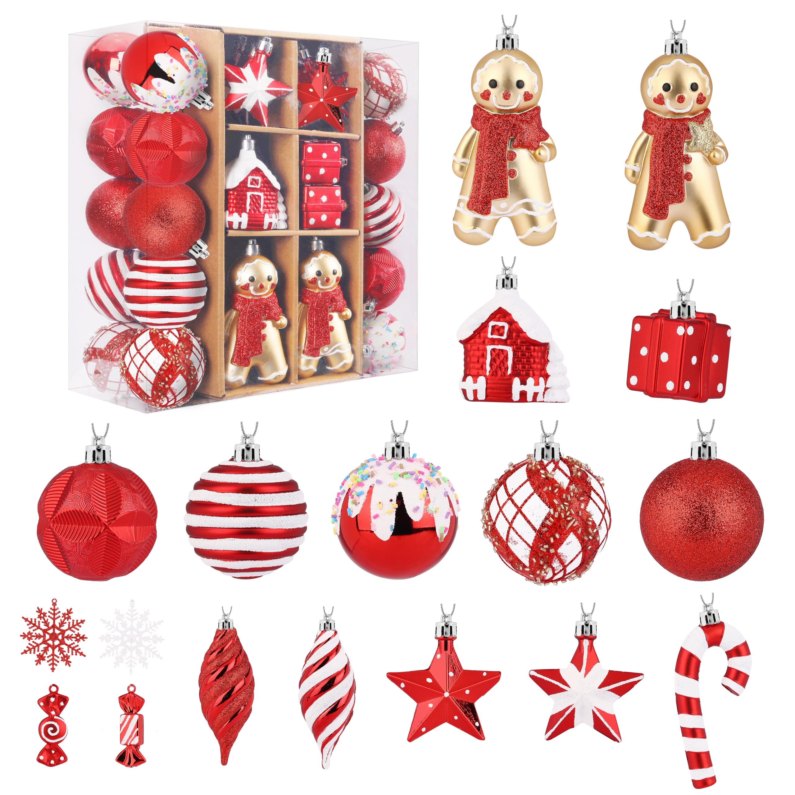 65pcs Red and White Gingerbread Man Gift Decoration Set - SHareconn