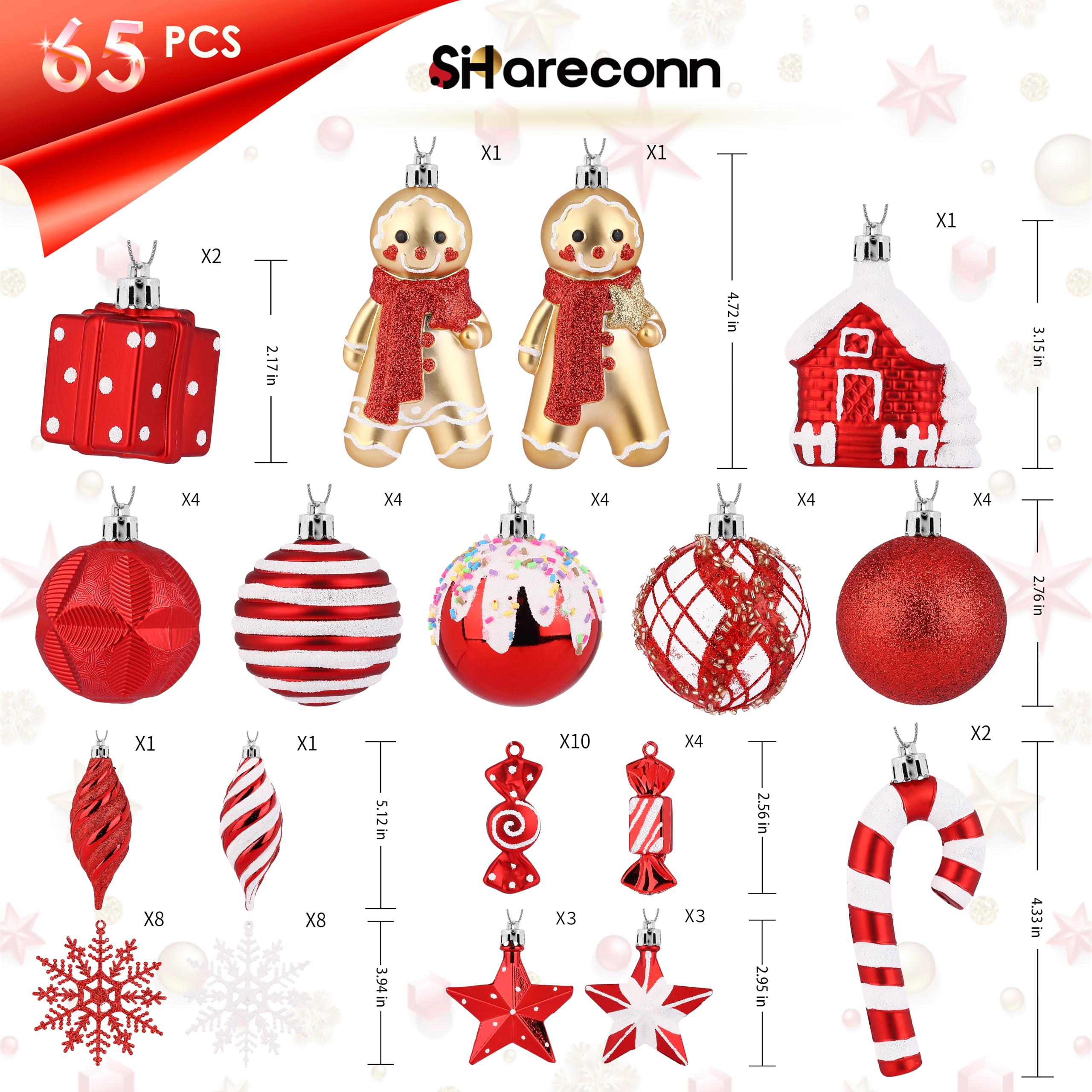 65pcs Red and White Gingerbread Man Gift Decoration Set - SHareconn
