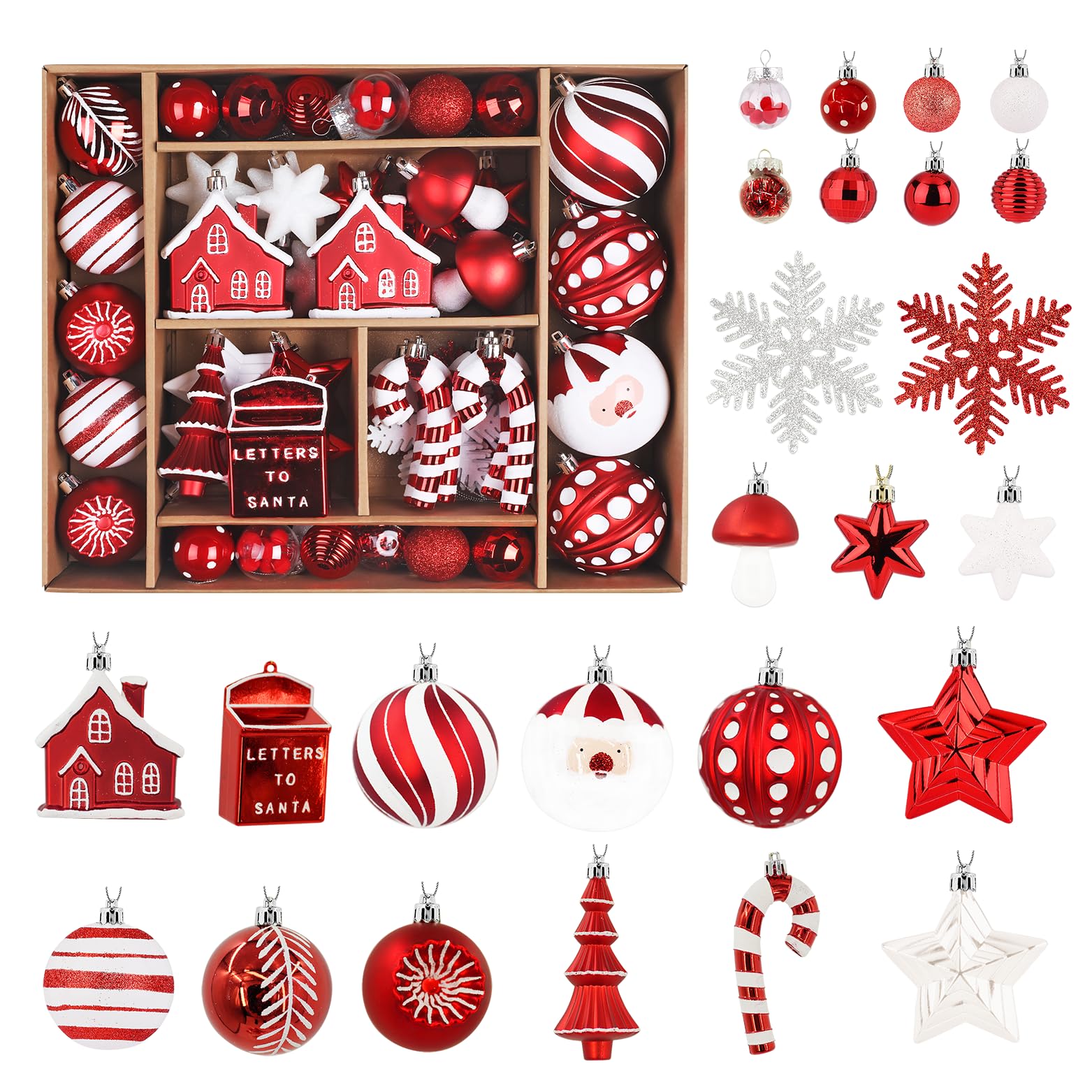 68ct Red & White Christmas Balls Ornaments Set - SHareconn