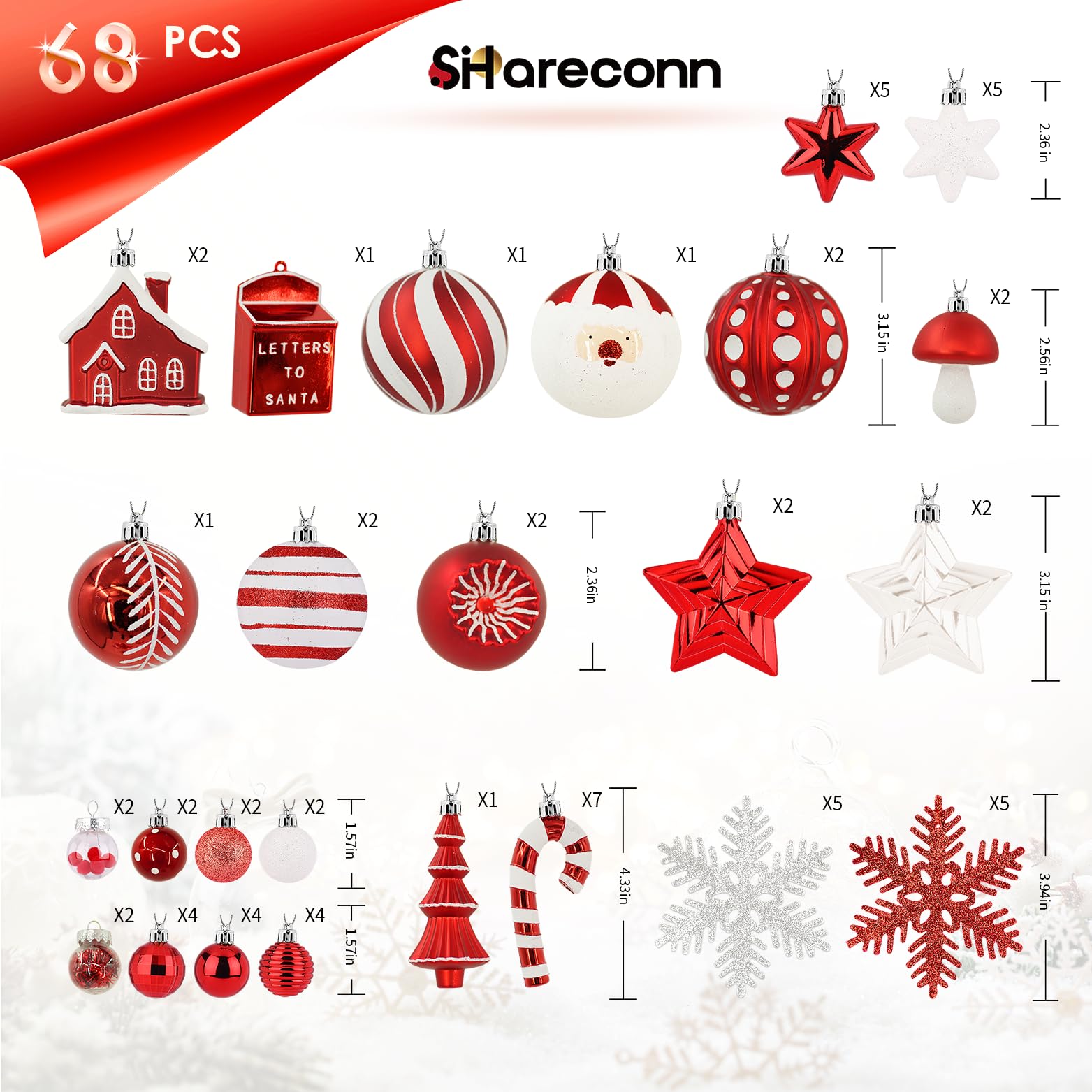 68ct Red & White Christmas Balls Ornaments Set - SHareconn