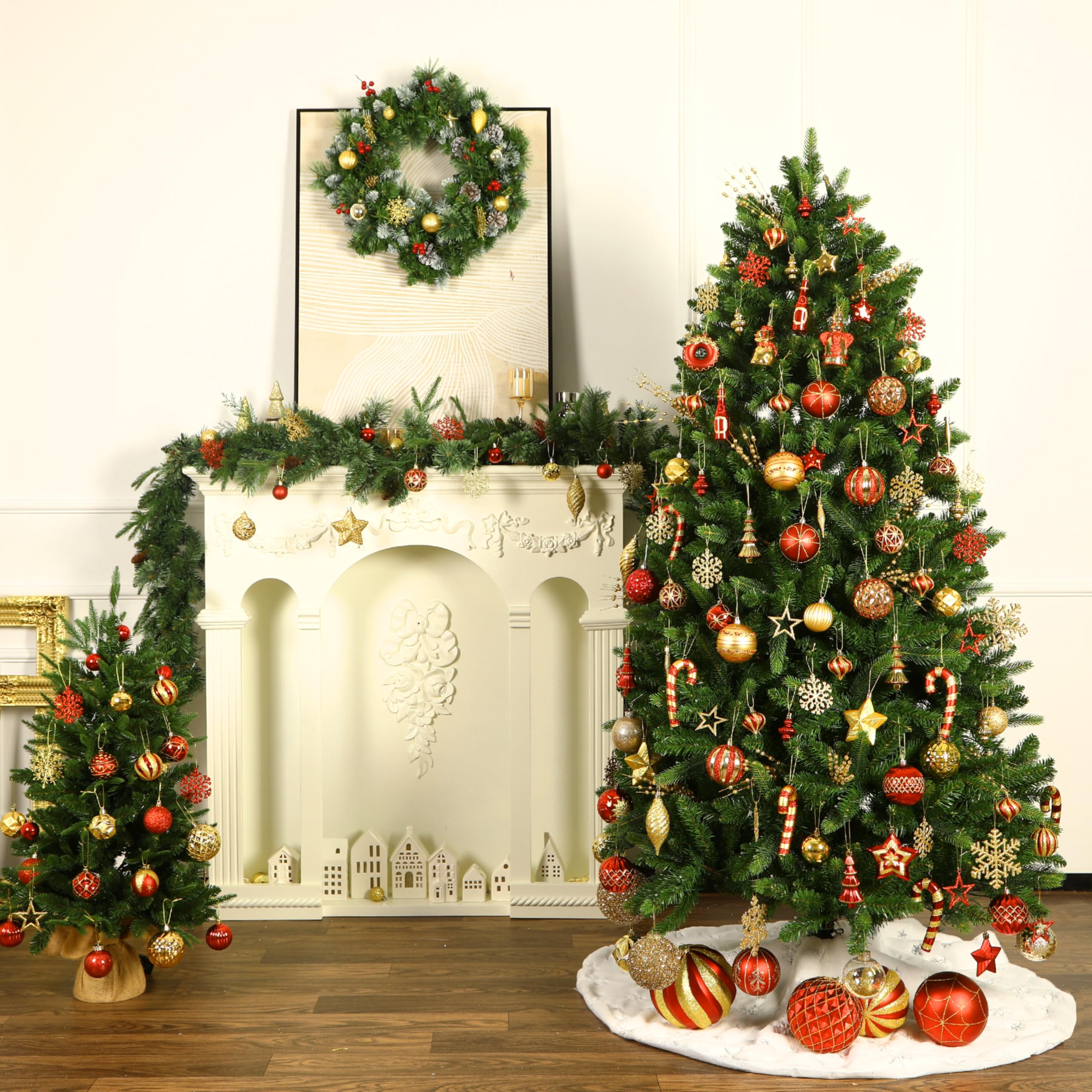70 Pcs Red and Gold Snowflakes, Five-pointed Stars, Canes Christmas Ball Ornament Set - SHareconn
