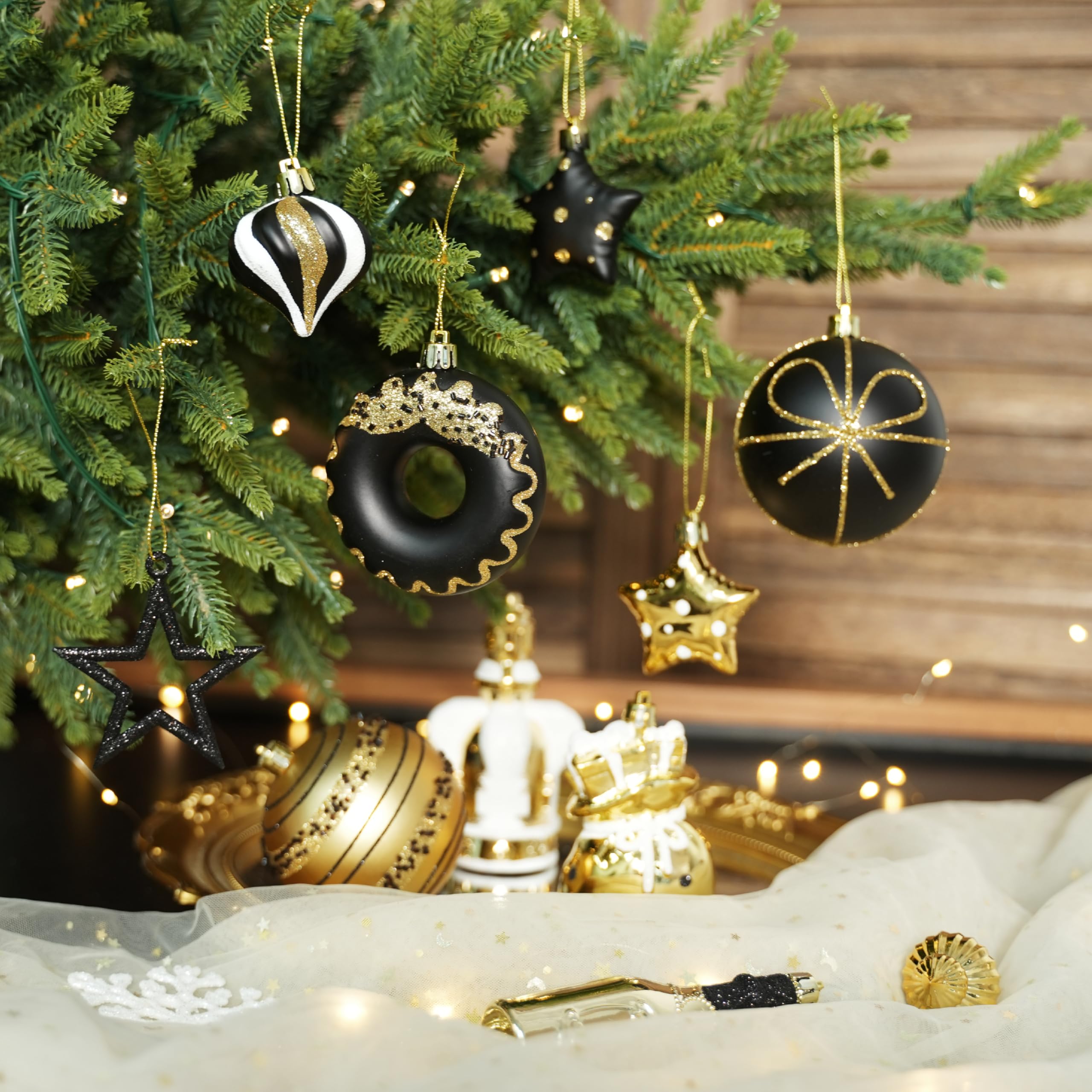 70ct Black, White and Gold Christmas Ball Ornament Set - SHareconn
