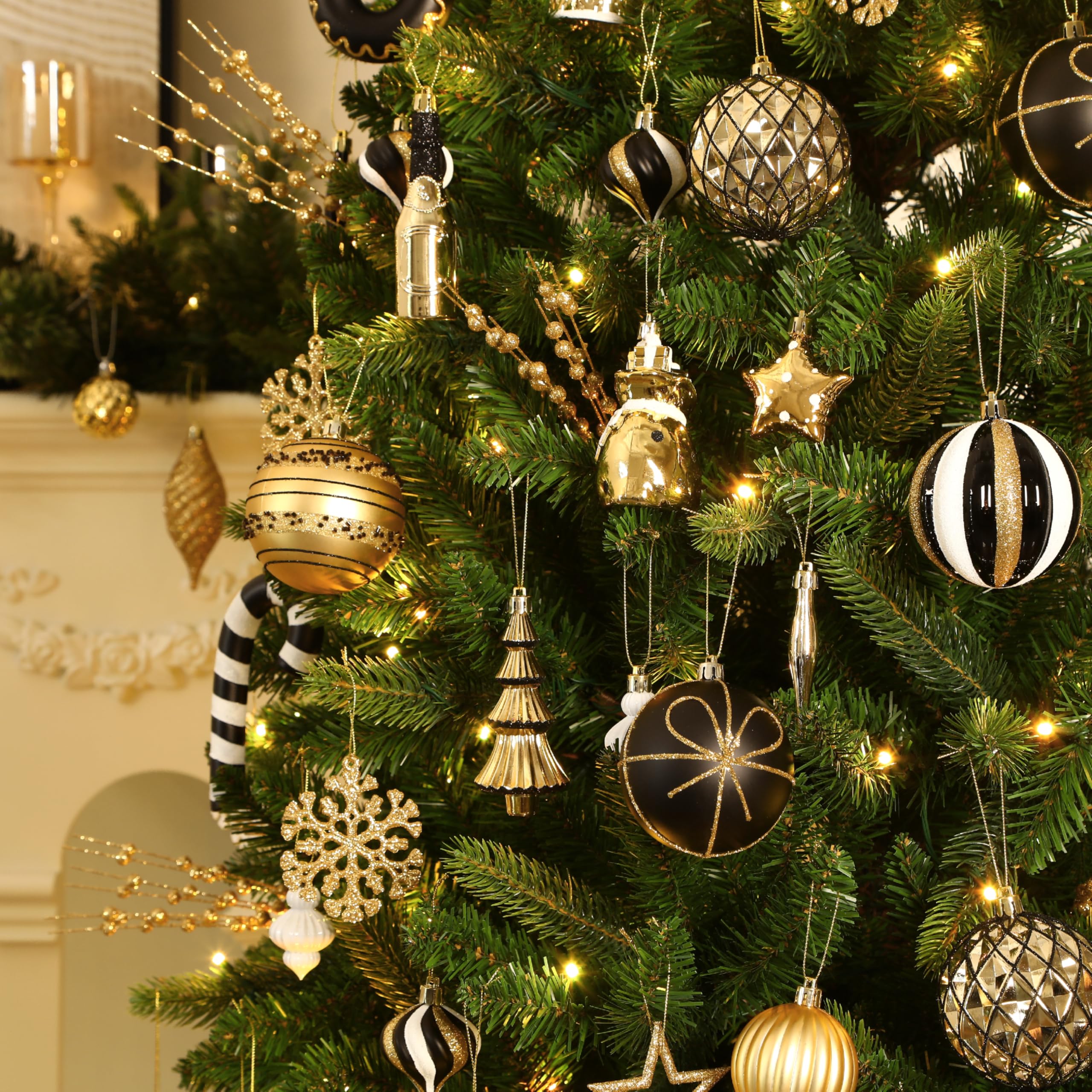 70ct Black, White and Gold Christmas Ball Ornament Set - SHareconn