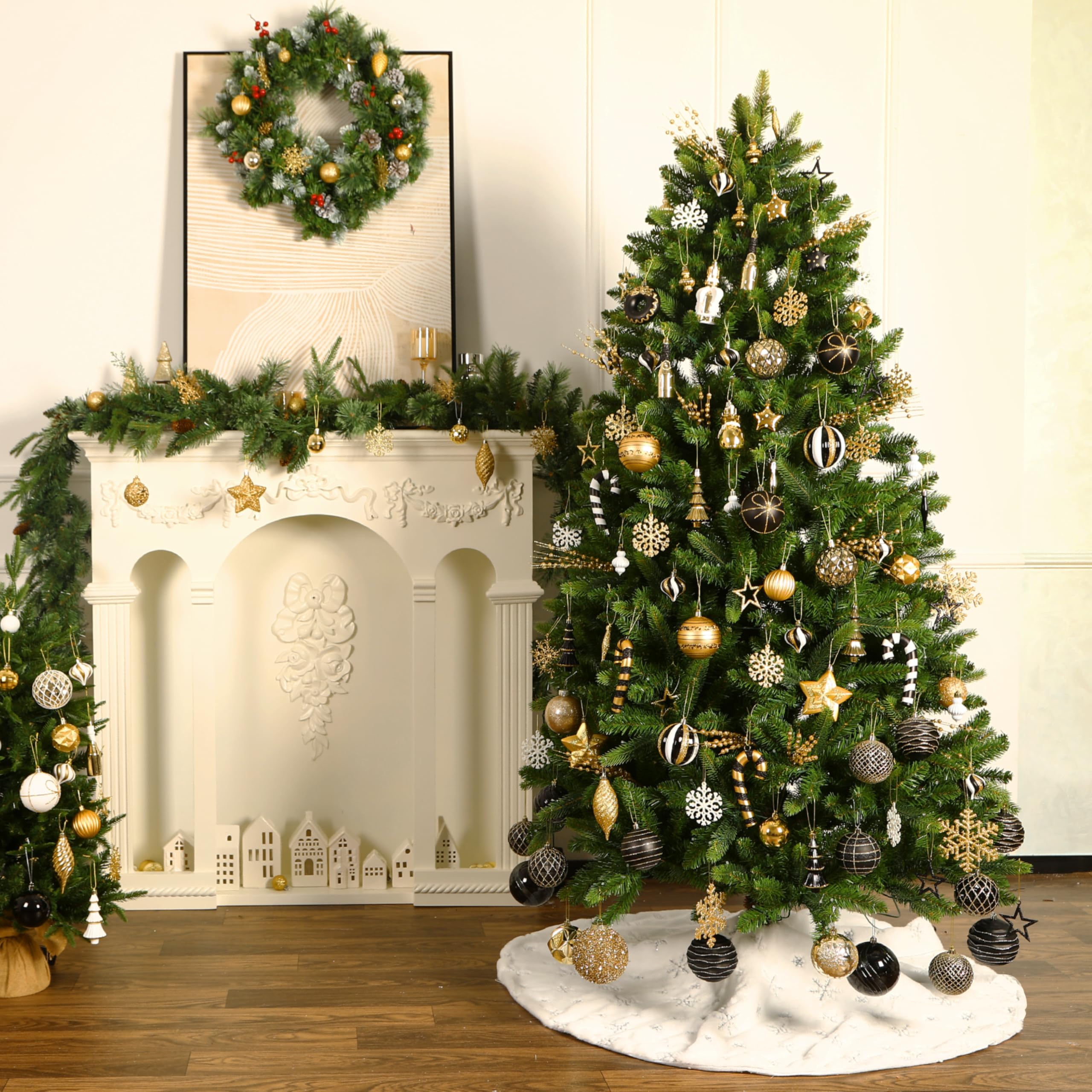 70ct Black, White and Gold Christmas Ball Ornament Set - SHareconn