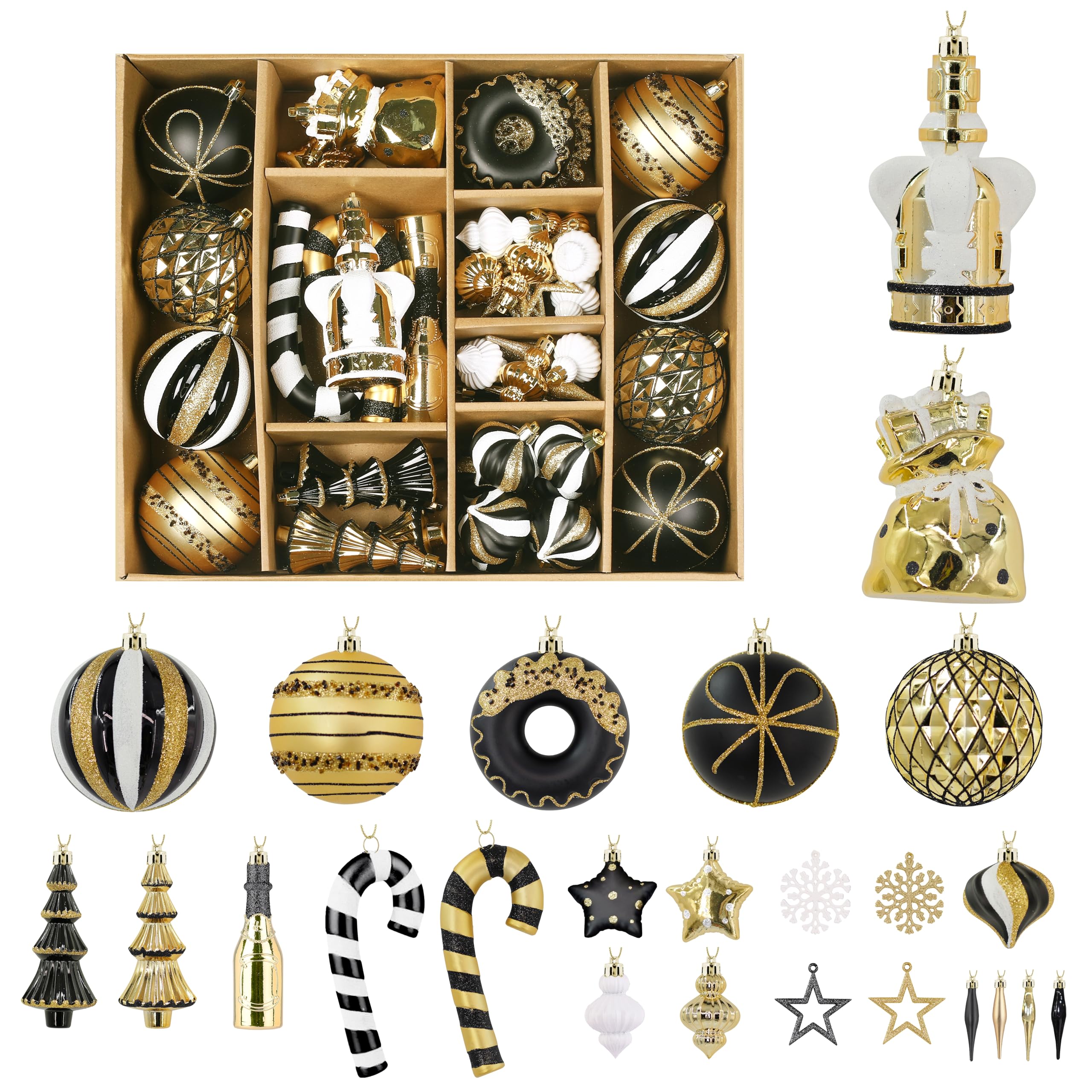 70ct Black, White and Gold Christmas Ball Ornament Set - SHareconn
