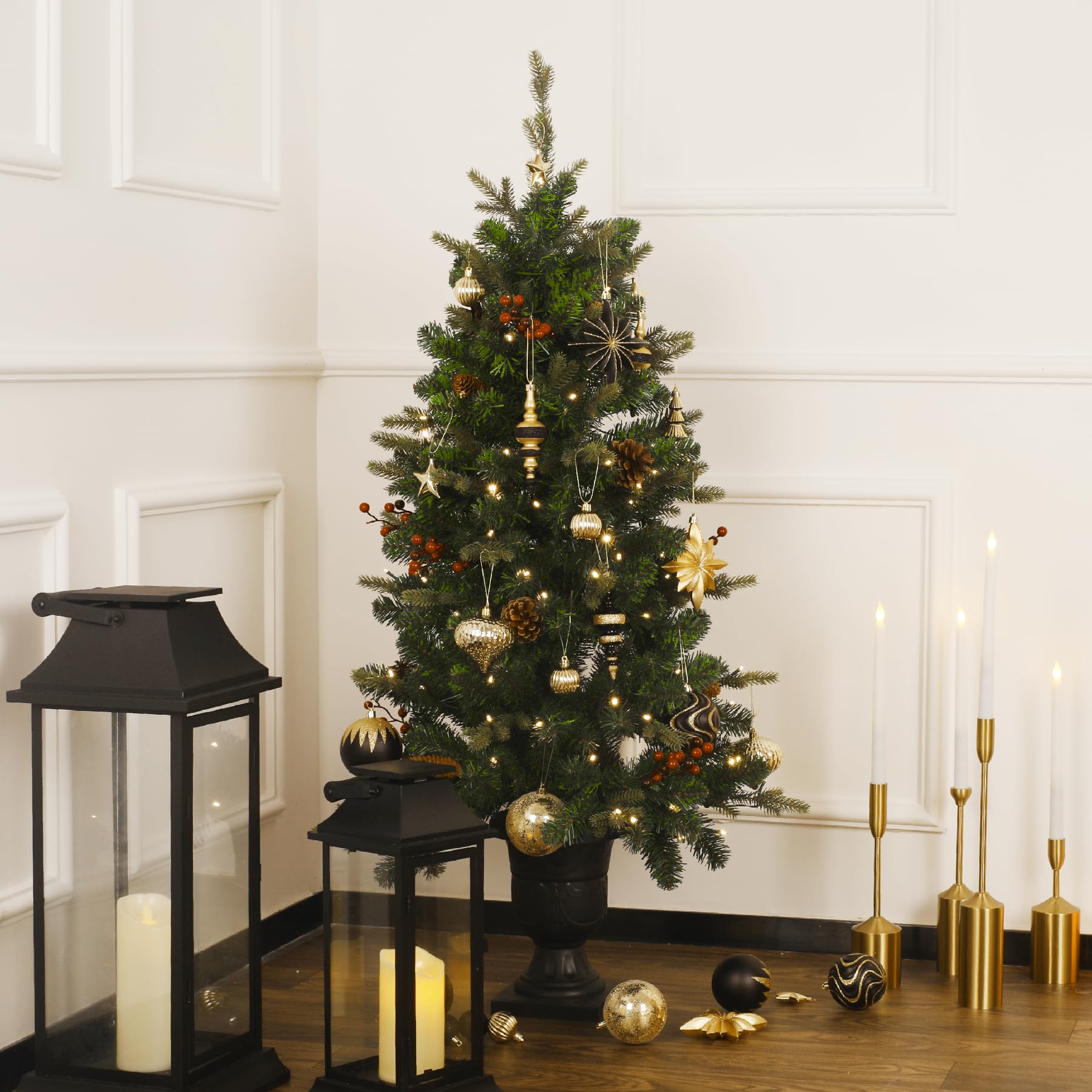 80 Ct Black and Gold Christmas Ball Ornament Set - SHareconn