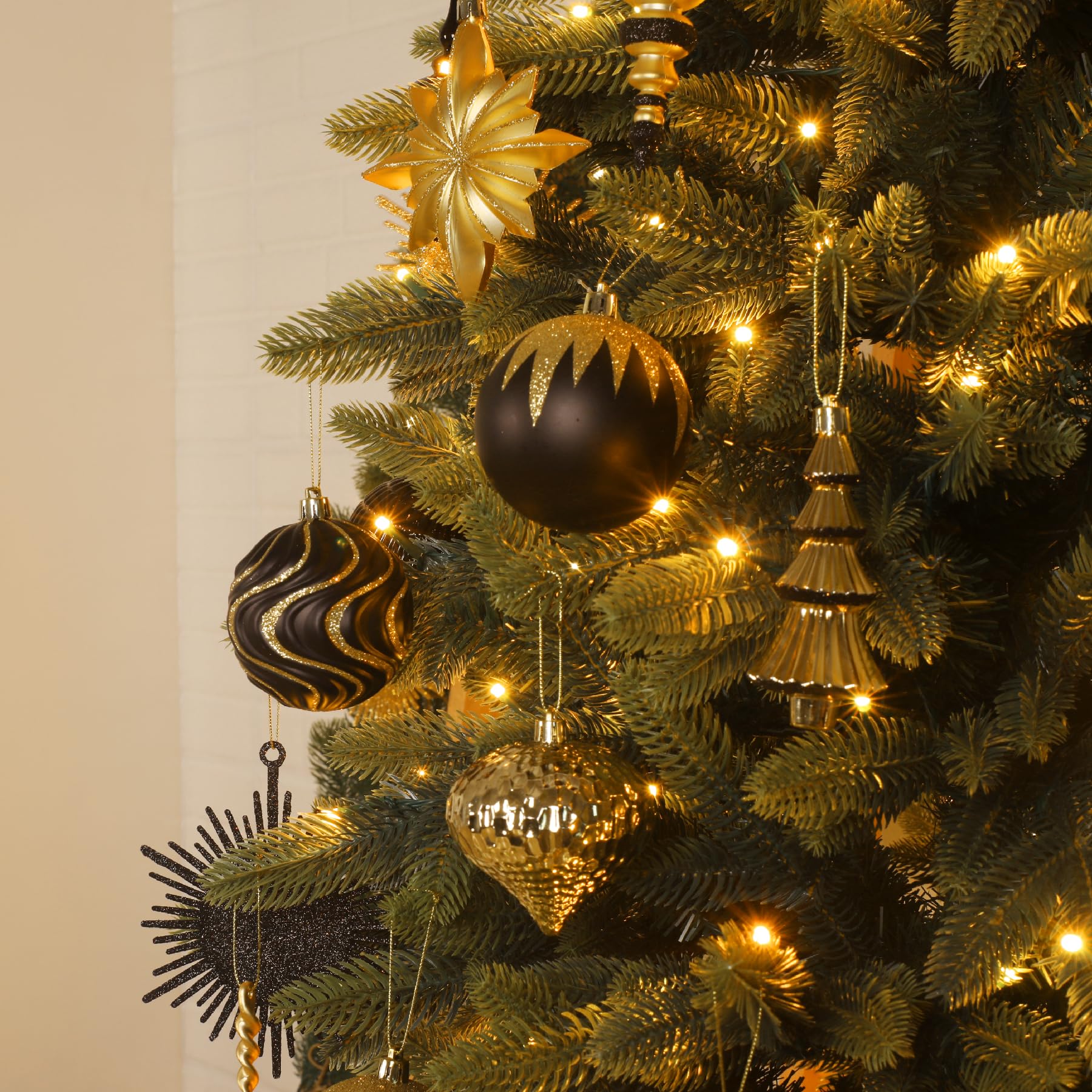 80 Ct Black and Gold Christmas Ball Ornament Set - SHareconn