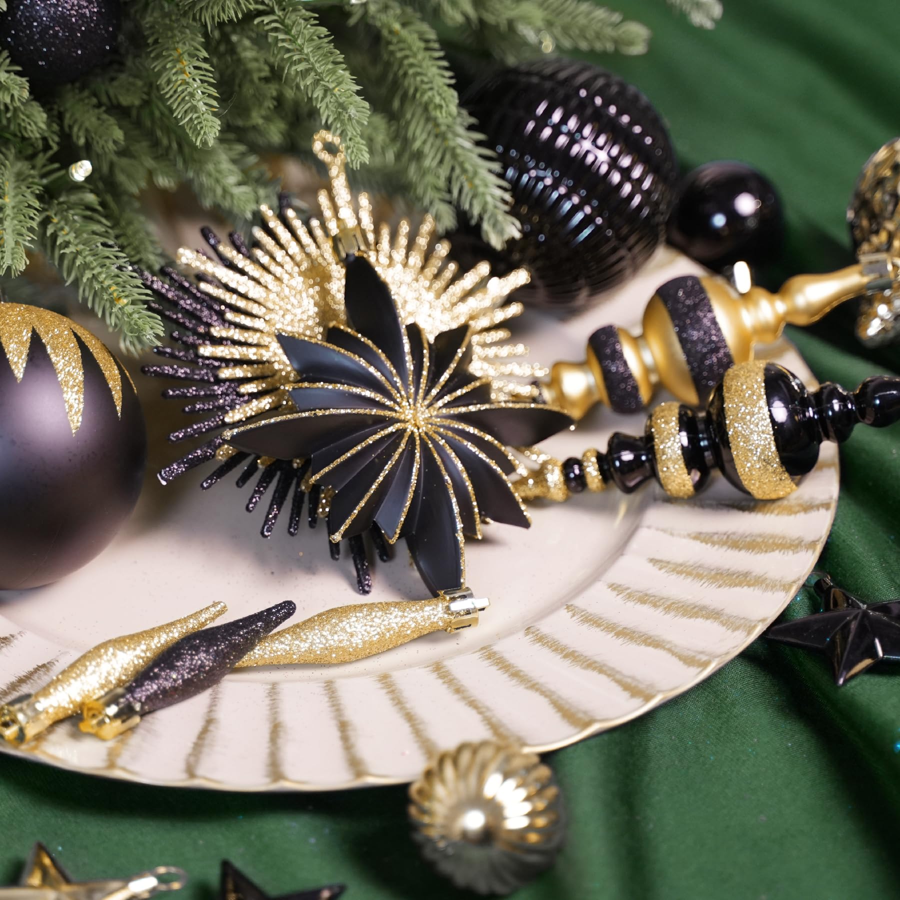 80 Ct Black and Gold Christmas Ball Ornament Set - SHareconn