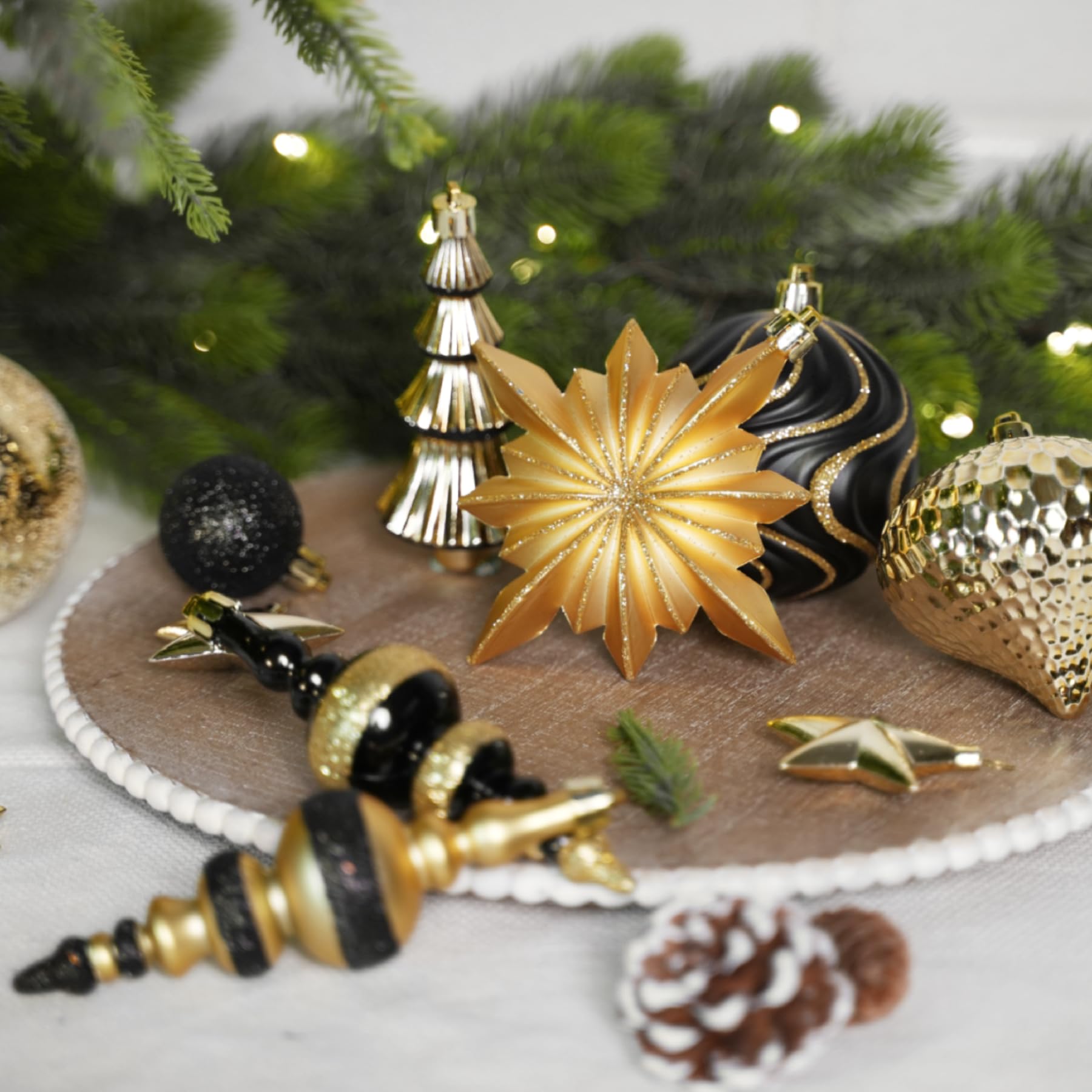80 Ct Black and Gold Christmas Ball Ornament Set - SHareconn