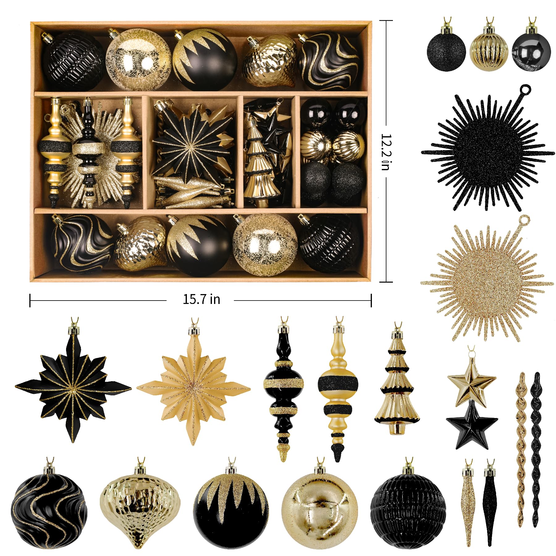 80 Ct Black and Gold Christmas Ball Ornament Set - SHareconn