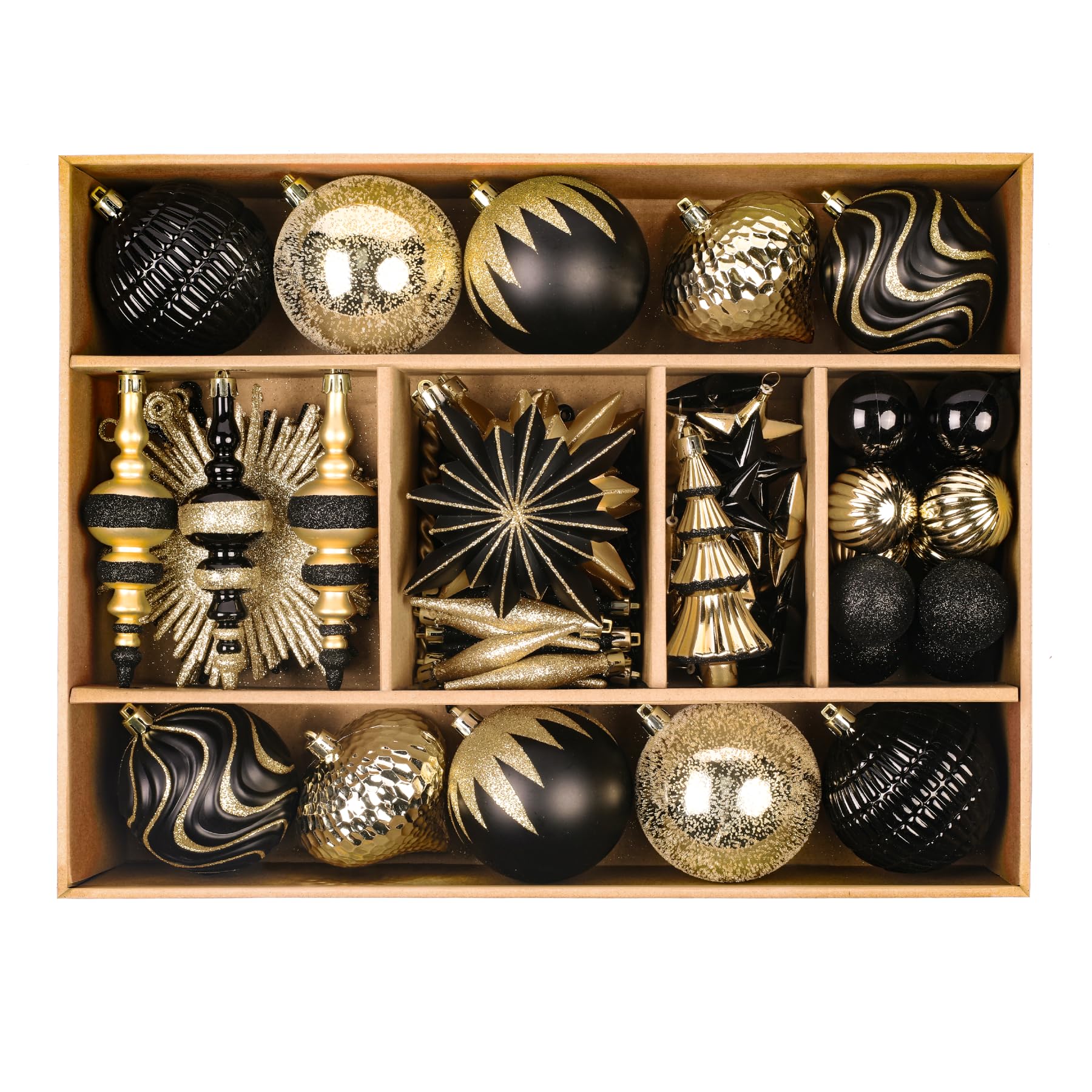 80 Ct Black and Gold Christmas Ball Ornament Set - SHareconn