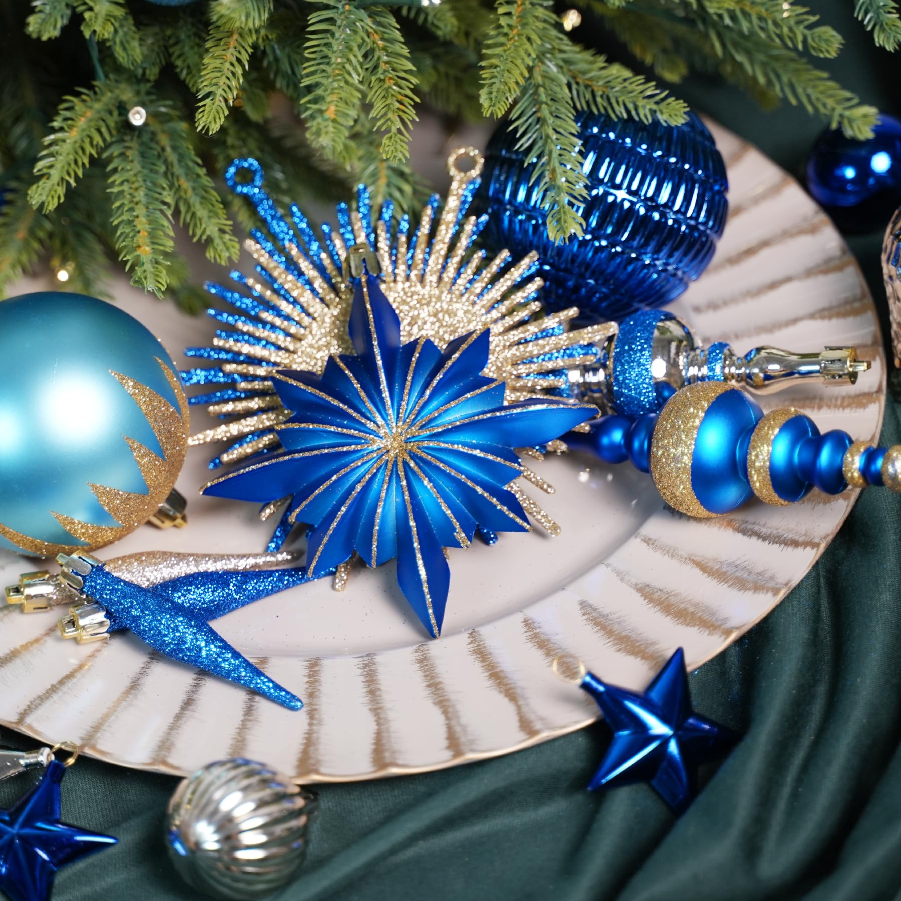 80ct Blue and Gold Christmas Ball Ornament Set - SHareconn