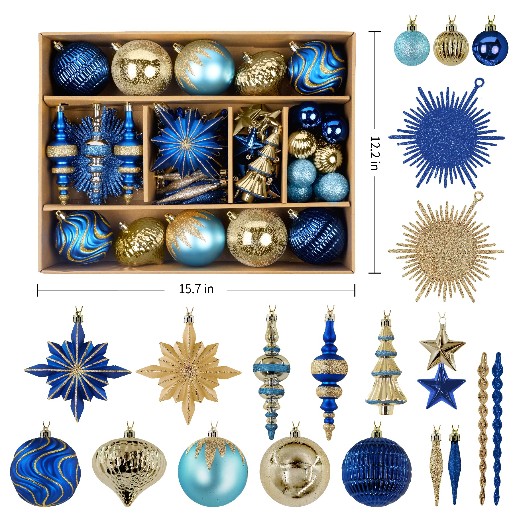 80ct Blue and Gold Christmas Ball Ornament Set - SHareconn