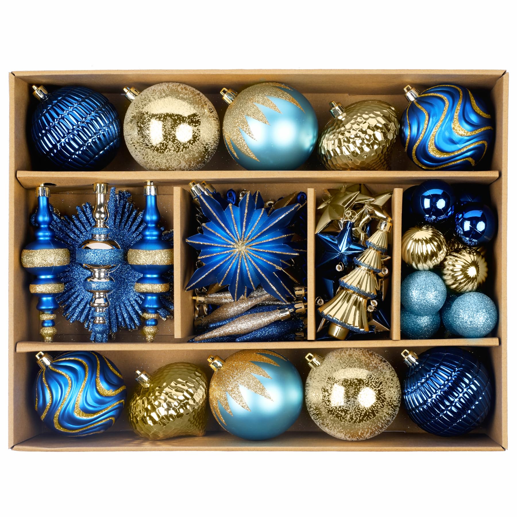 80ct Blue and Gold Christmas Ball Ornament Set - SHareconn
