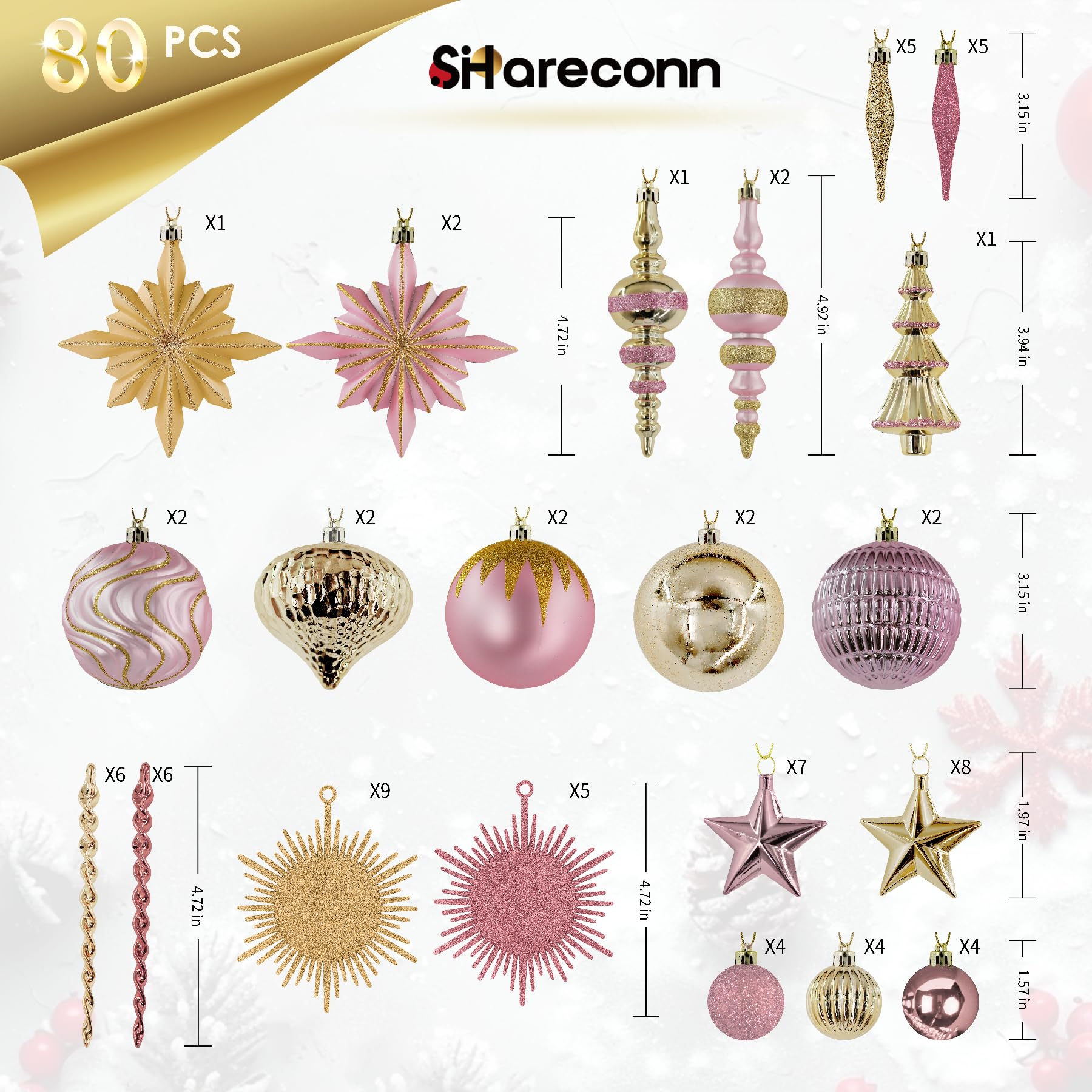 80ct Pink and Gold Christmas Ball Ornament Set - SHareconn